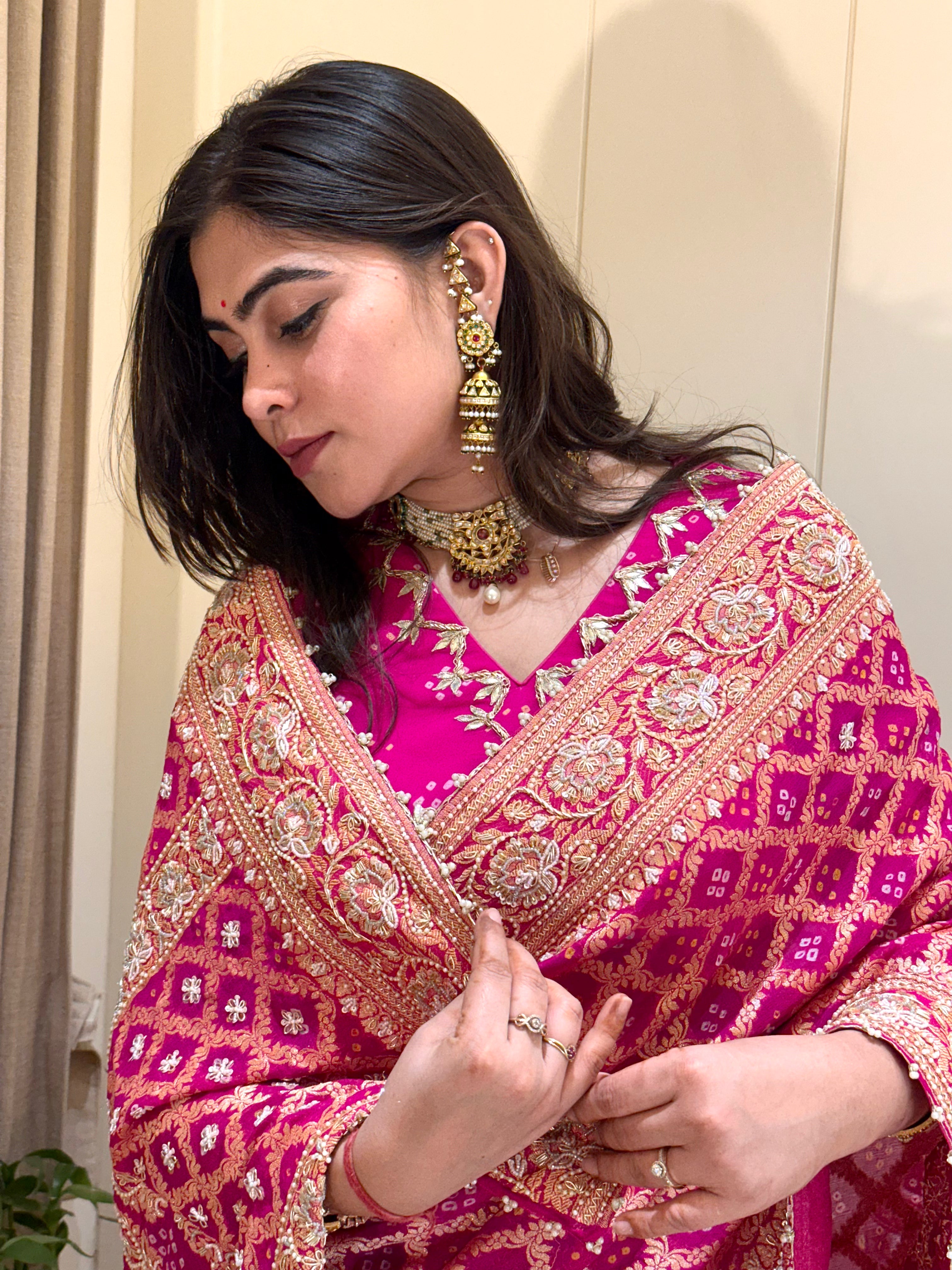 Kavya Pink Bandhani Saree