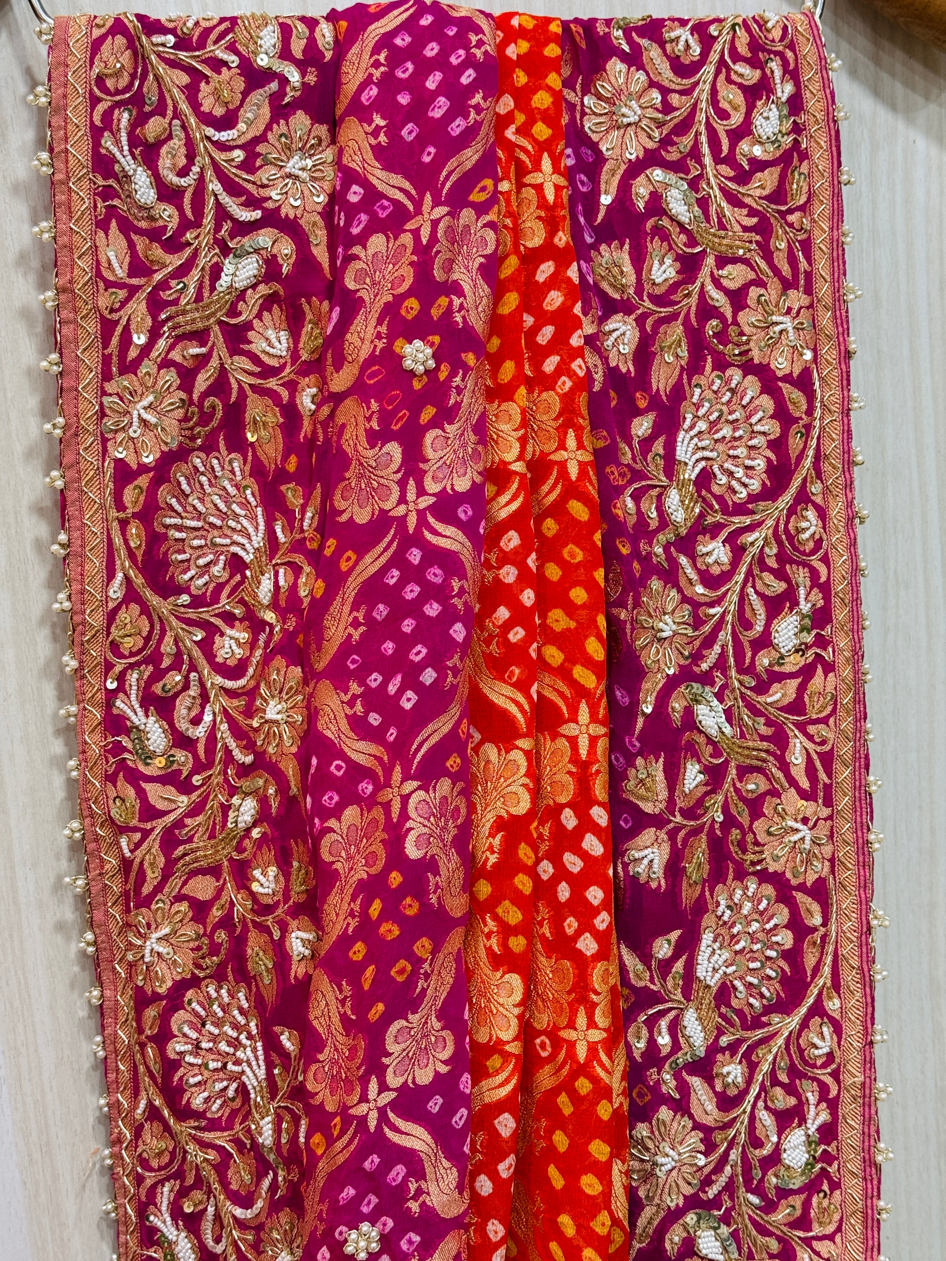 Gulrukh Wine Pink Pure Khadi Georgette Lehenga