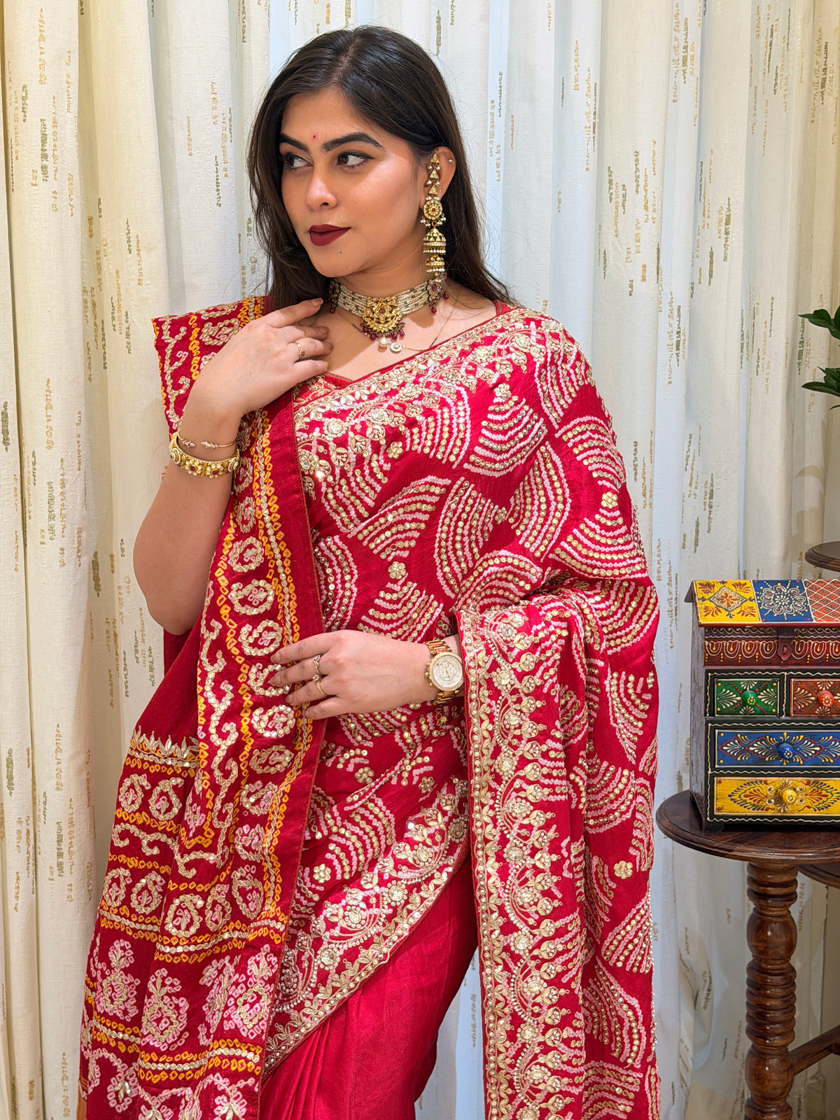 Ramya Red Gajji Silk Saree
