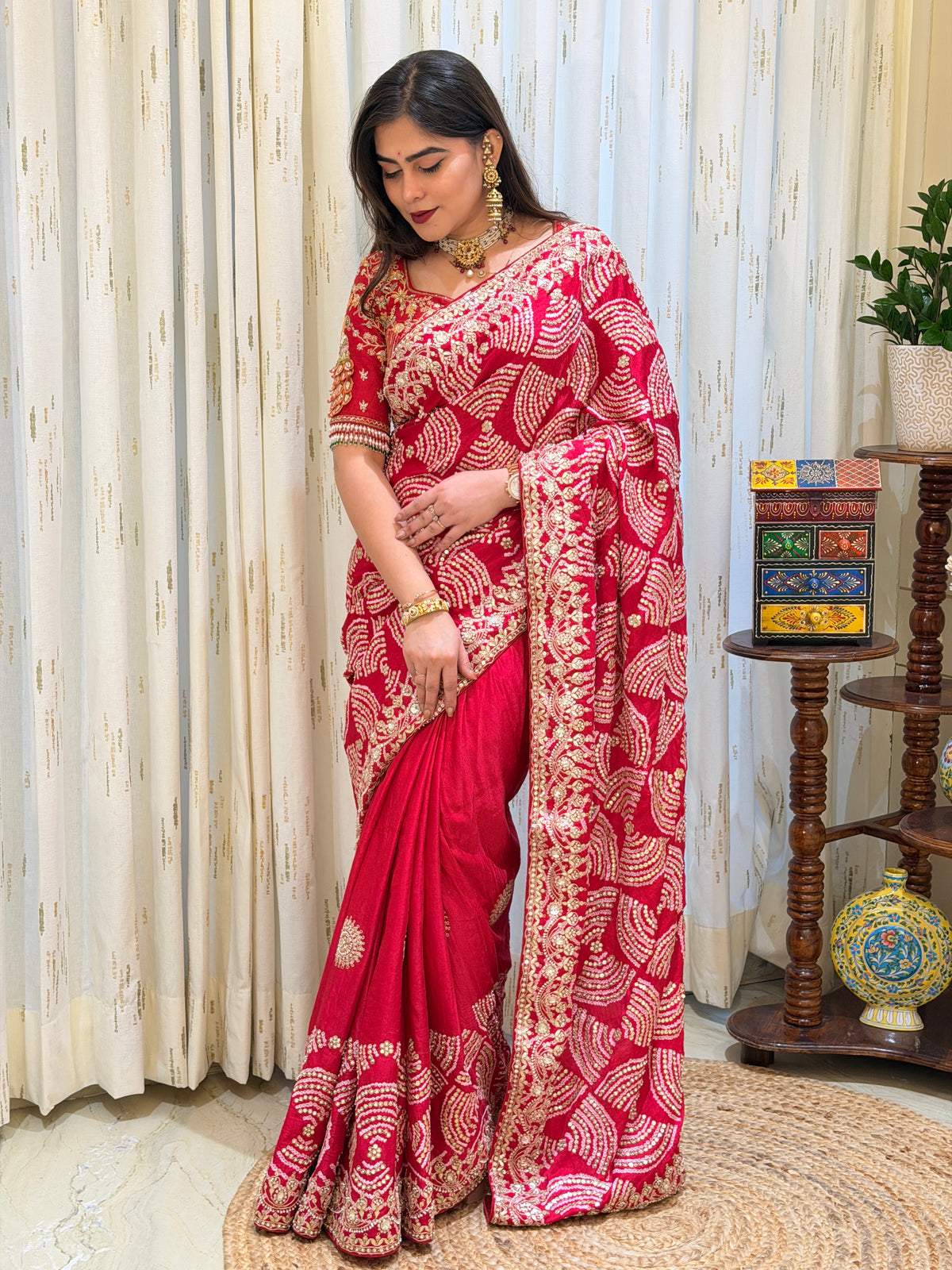 Ramya Red Gajji Silk Saree