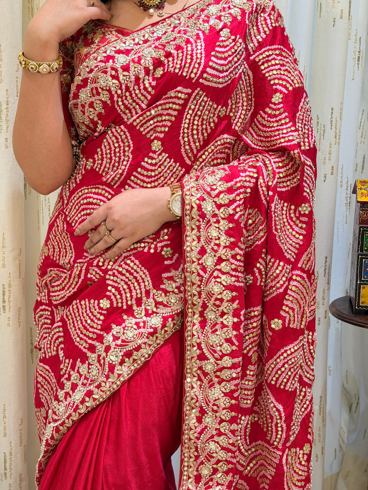 Ramya Red Gajji Silk Saree