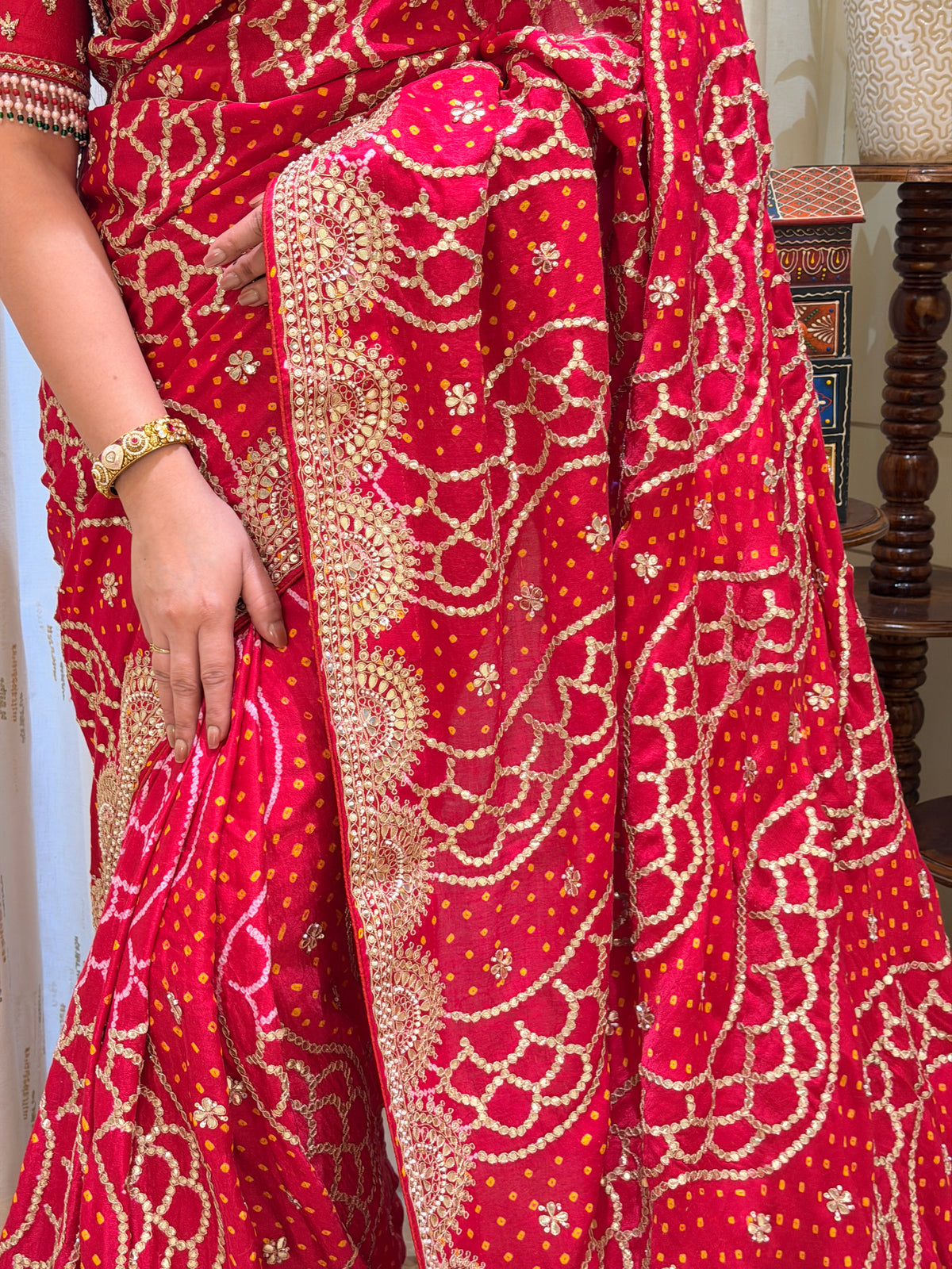 Shrestha Red Bandhani Gajji Silk Saree