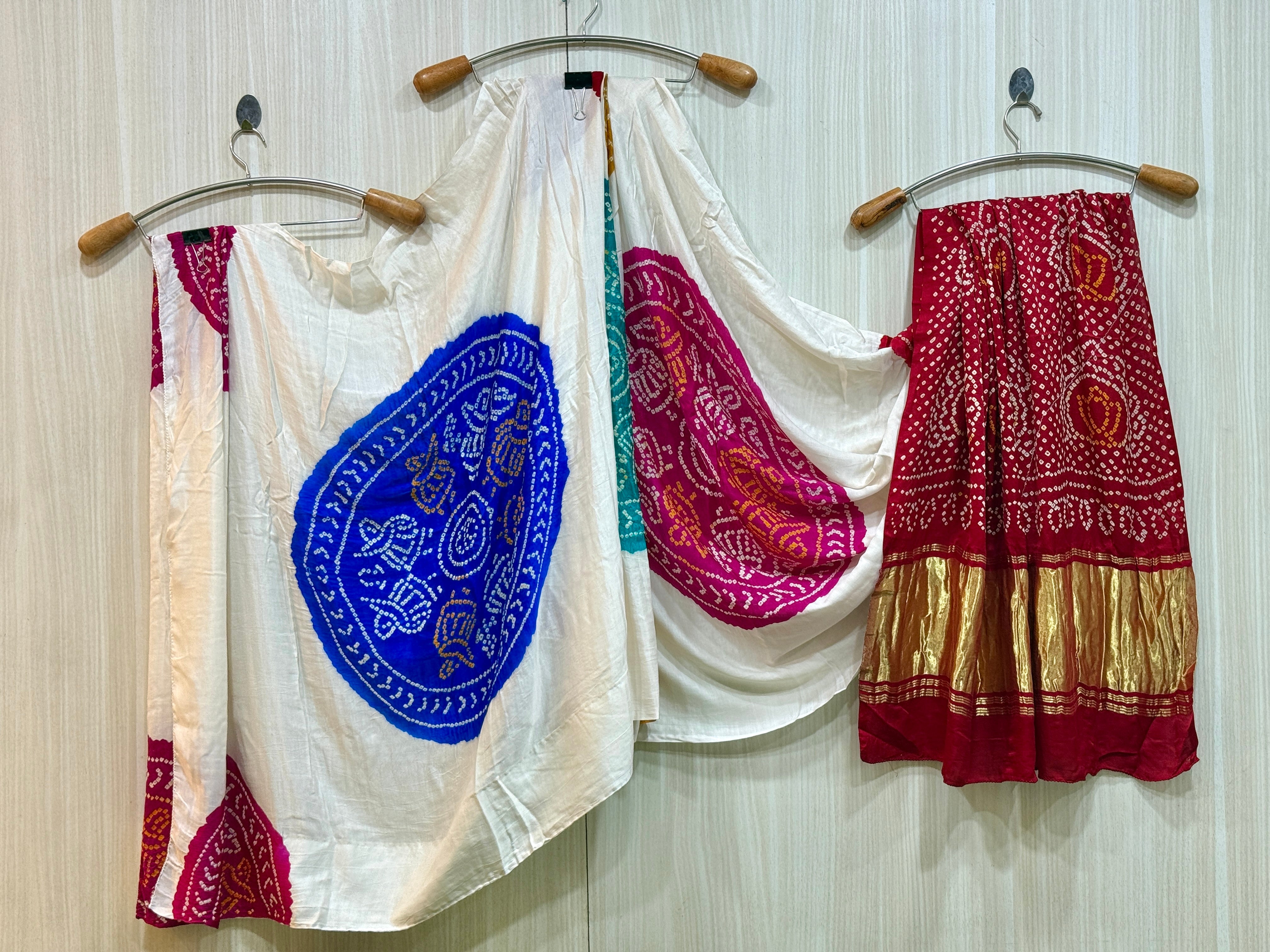 Nimisha Ivory Multicolour Zankar Bandhani Pure Gaji Silk Saree