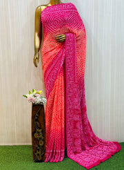 Avika Coral Pink Bandhani Saree