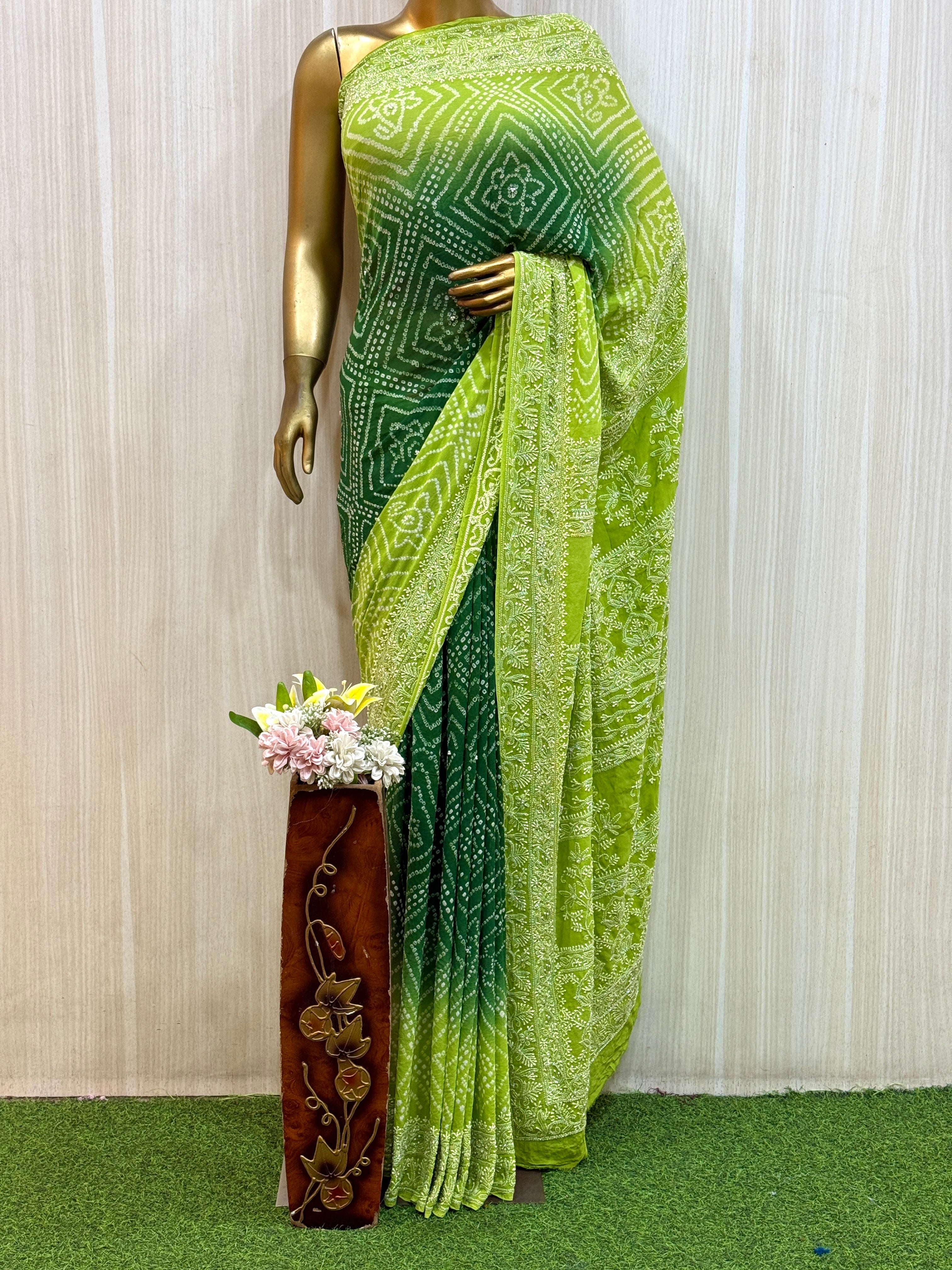 Anita Lime Green Bandhani Saree