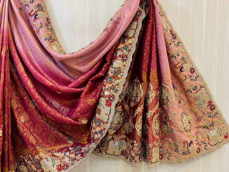 Andro Pink Shaded  Dola Silk Saree