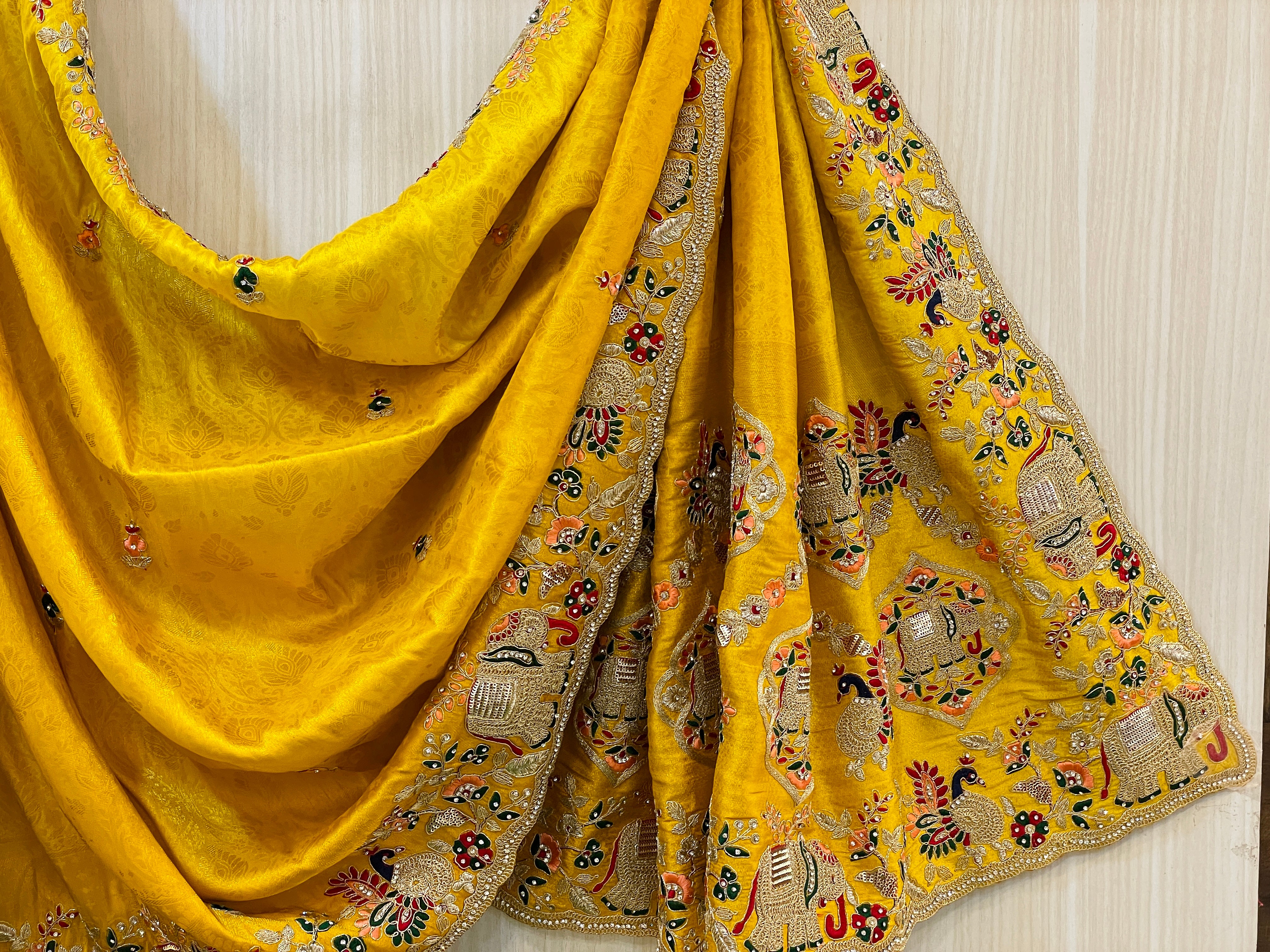 Andro Yellow Shaded  Dola Silk Saree