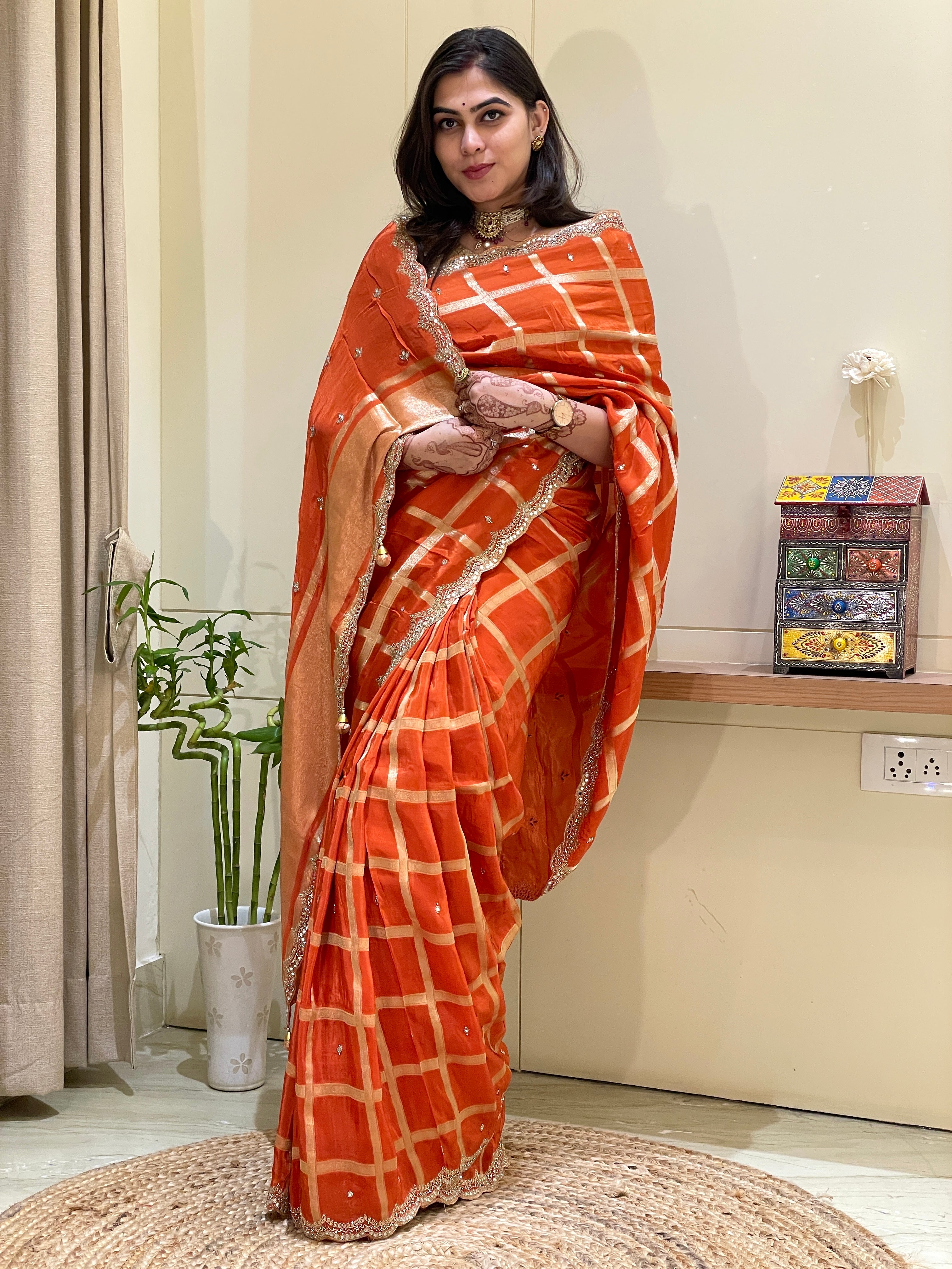 Trisha Orange Silk Saree