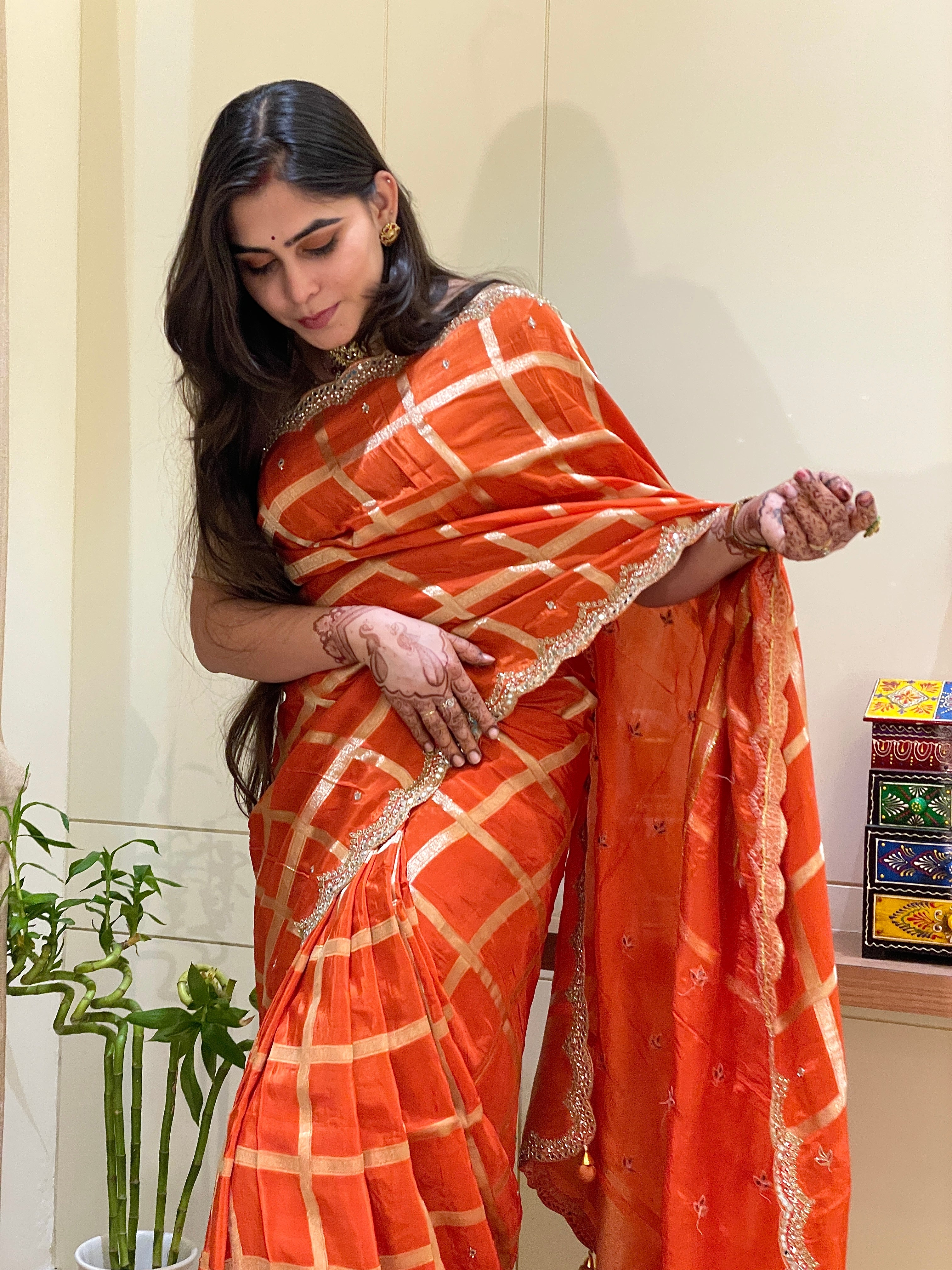 Trisha Orange Silk Saree