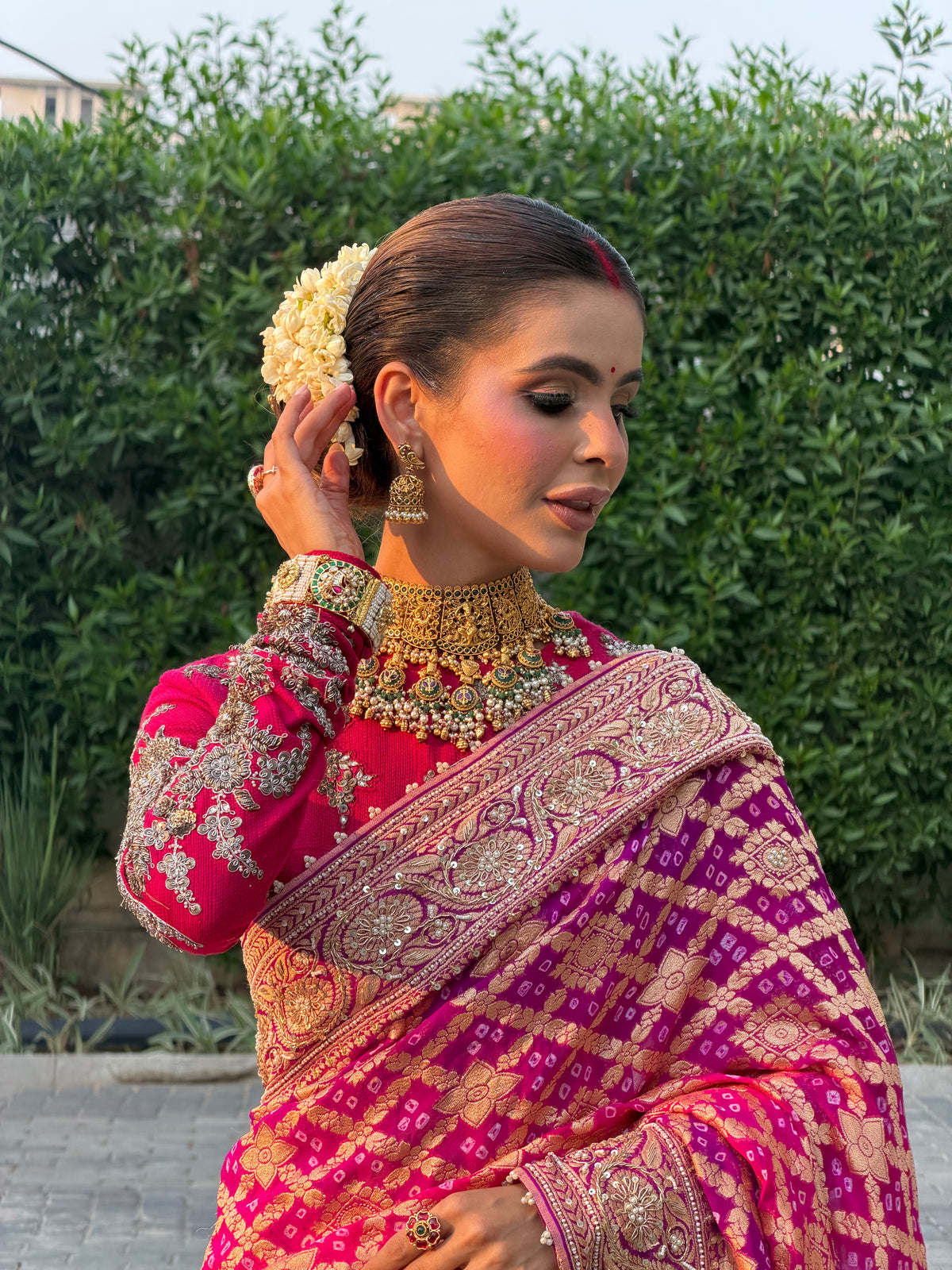 Vanshika Gaba Inspired Pink & Purple Khadi Georgette Saree