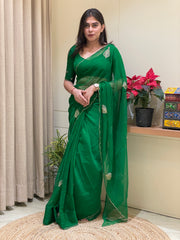Shubha Green Chiffon Saree