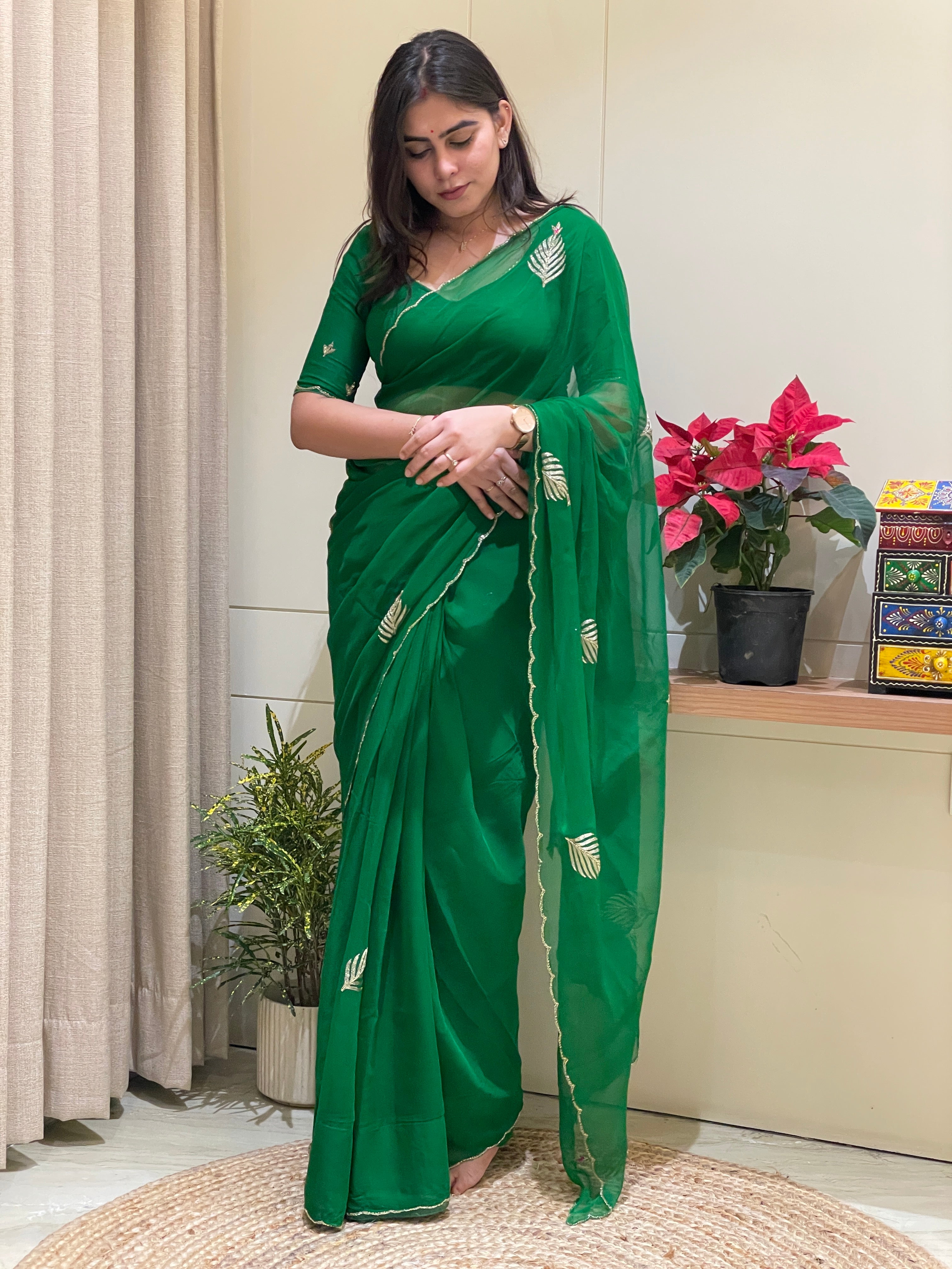 Shubha Green Chiffon Saree