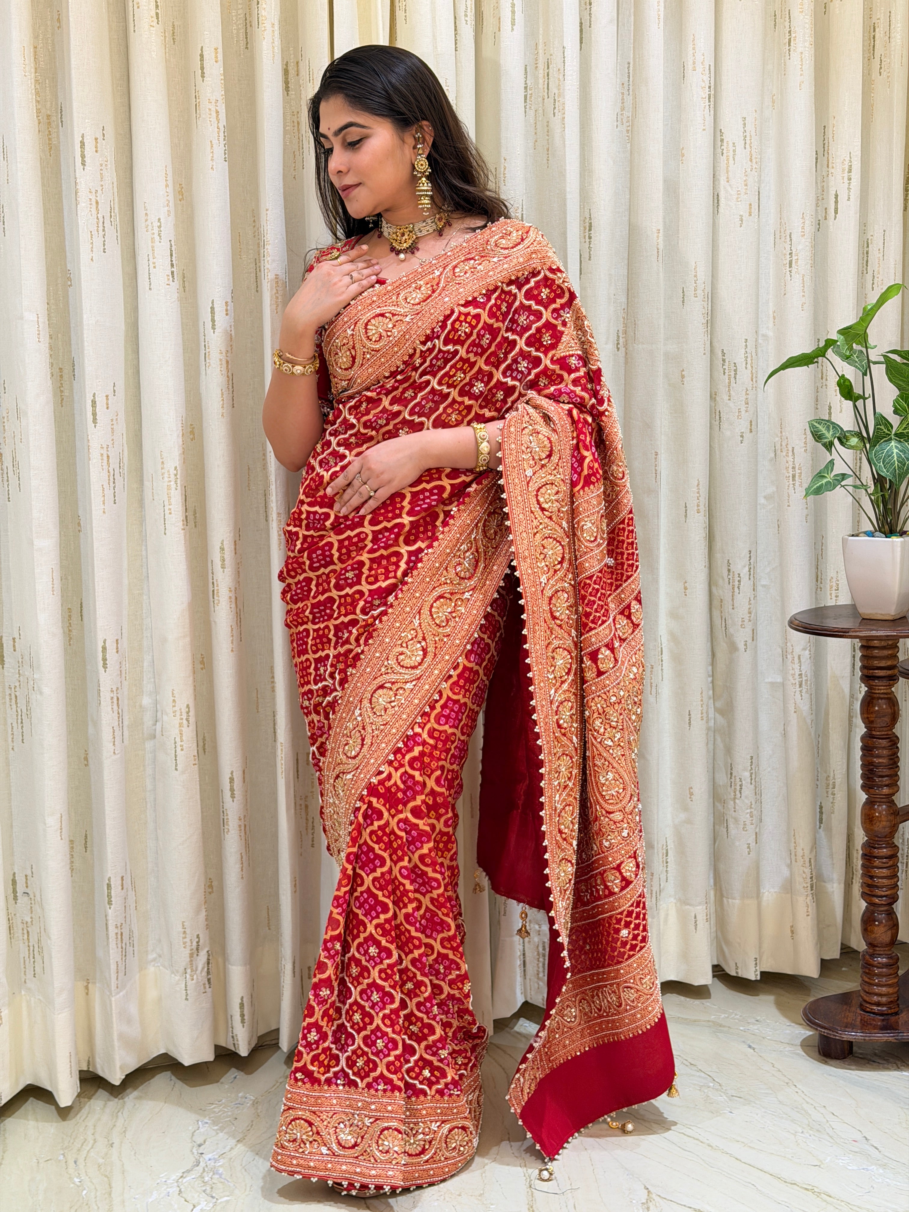 Vandana Red Khadi Georgette Saree