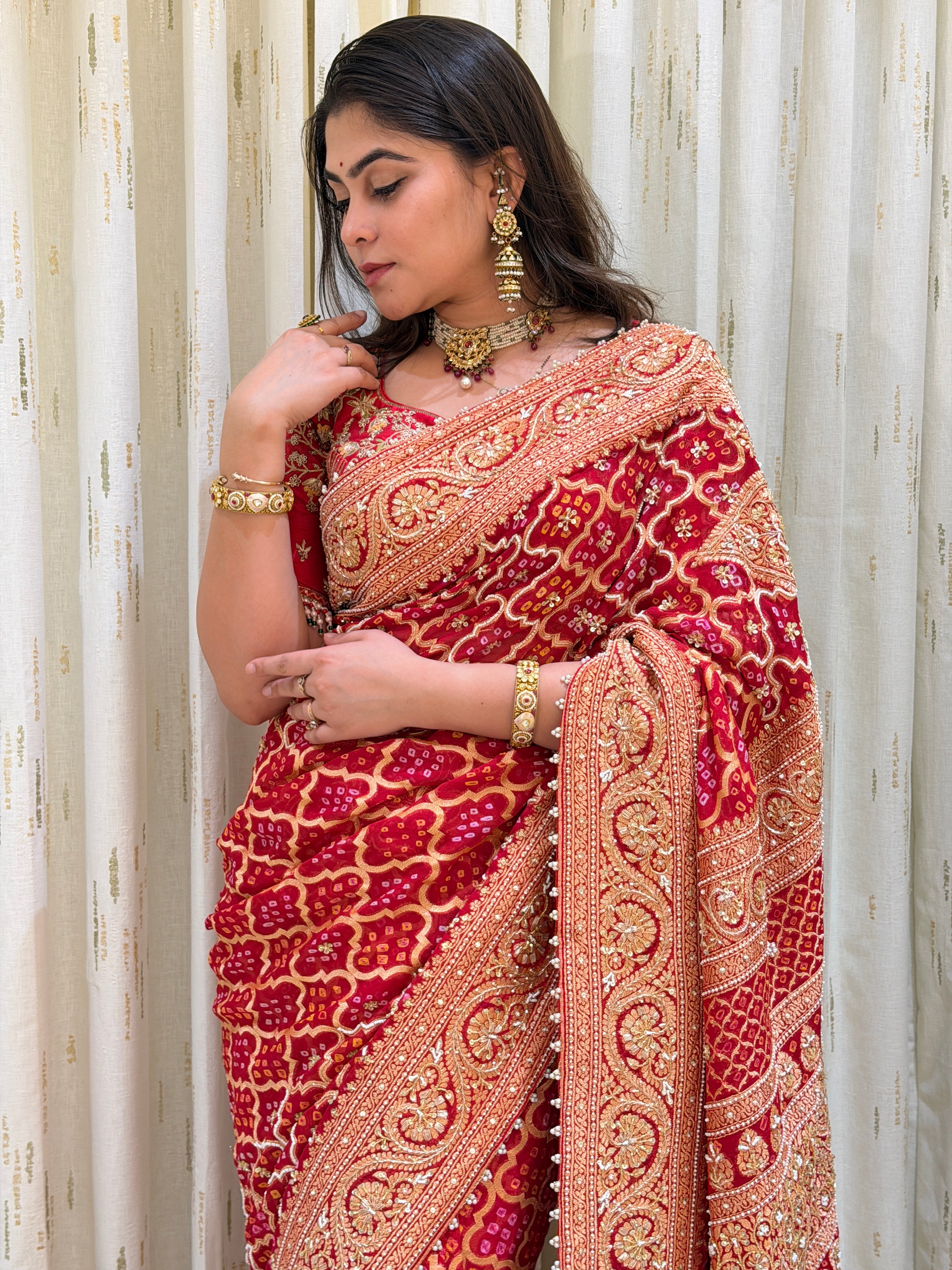 Vandana Red Khadi Georgette Saree