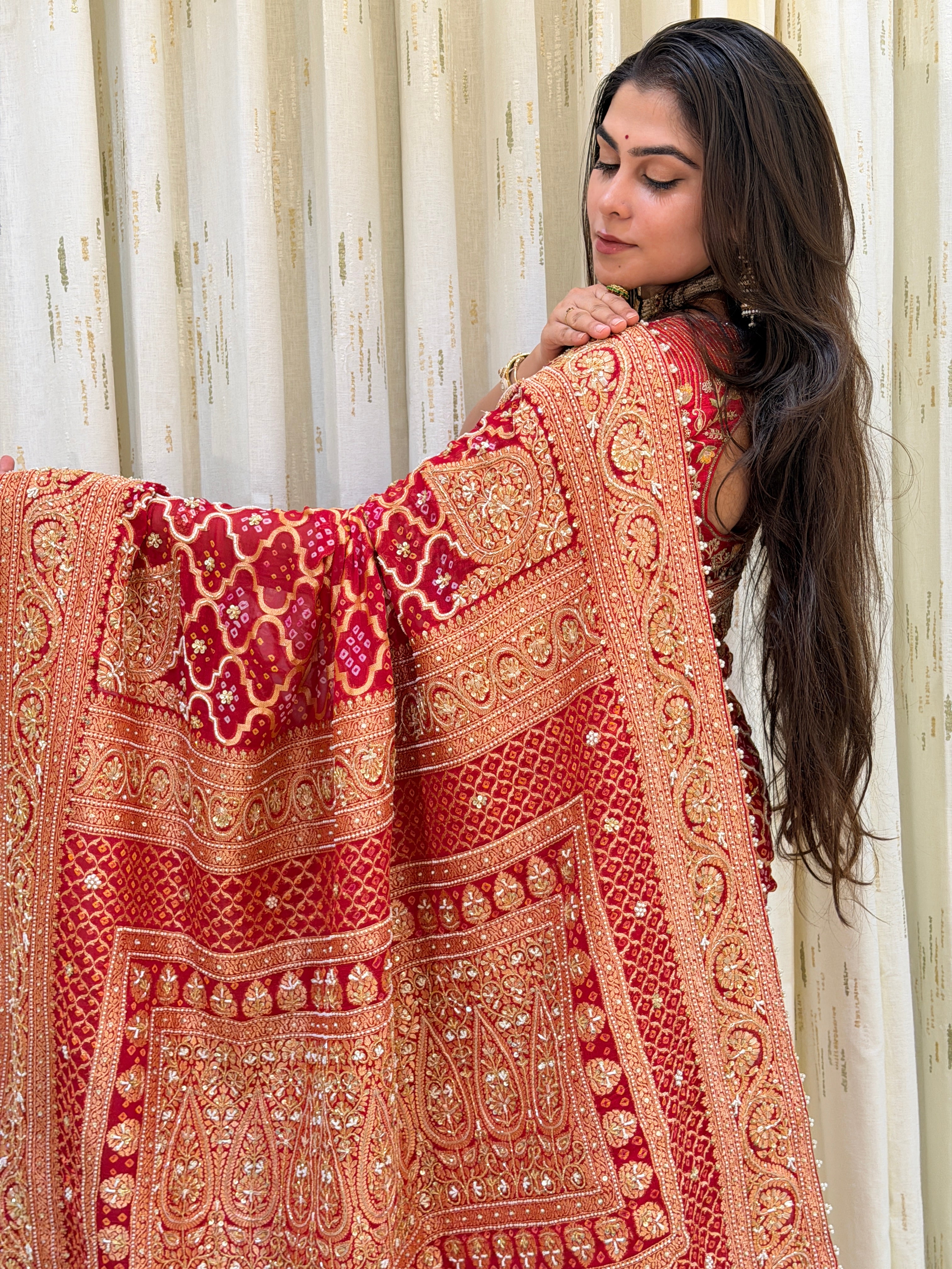 Vandana Red Khadi Georgette Saree