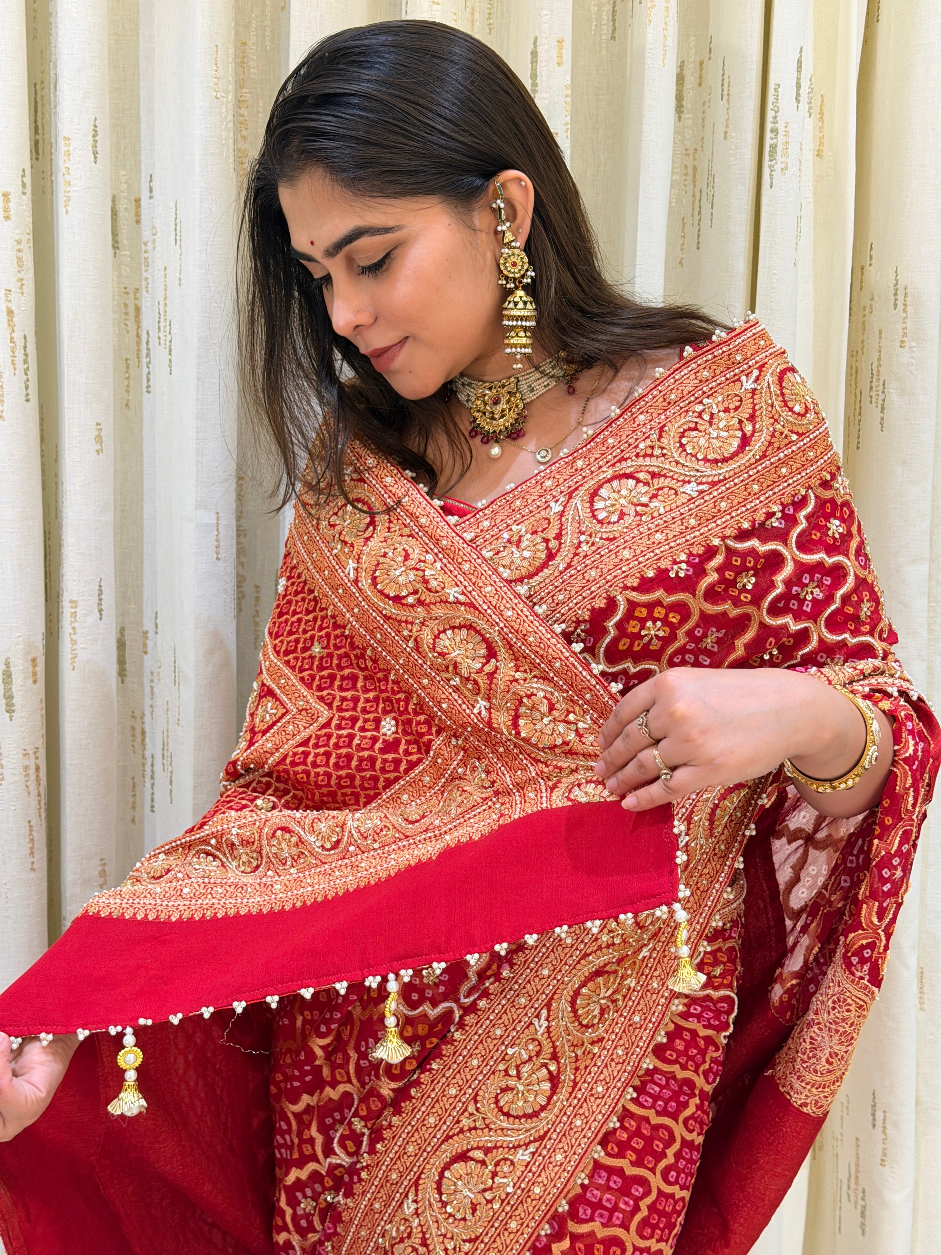 Vandana Red Khadi Georgette Saree