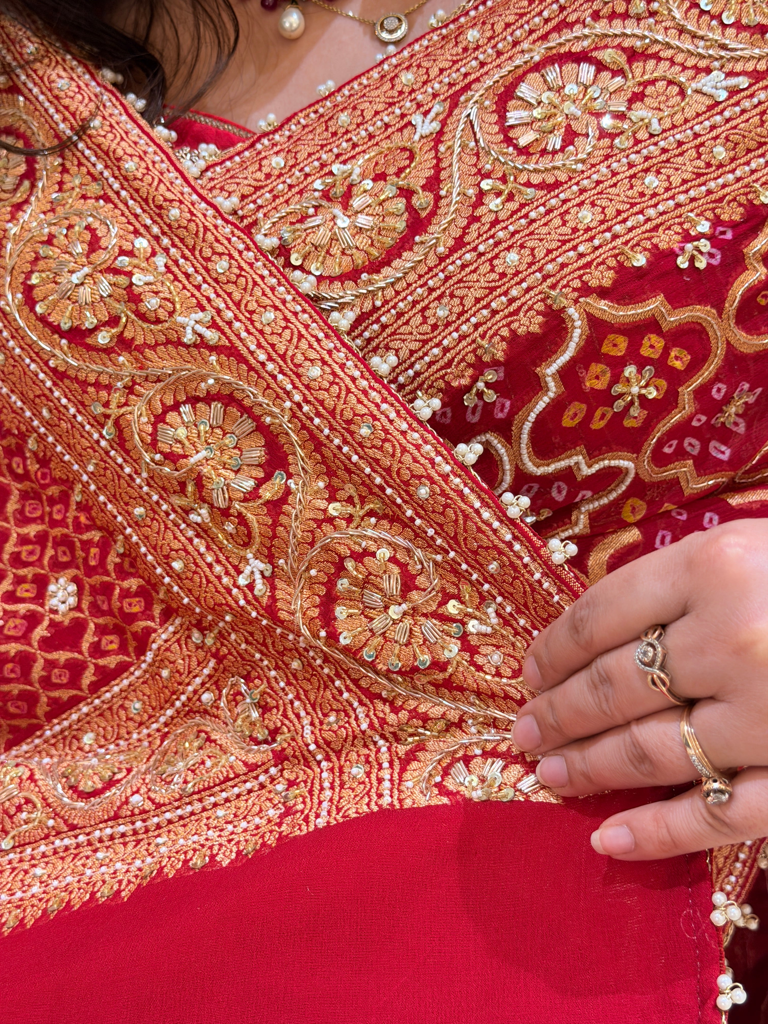 Vandana Red Khadi Georgette Saree