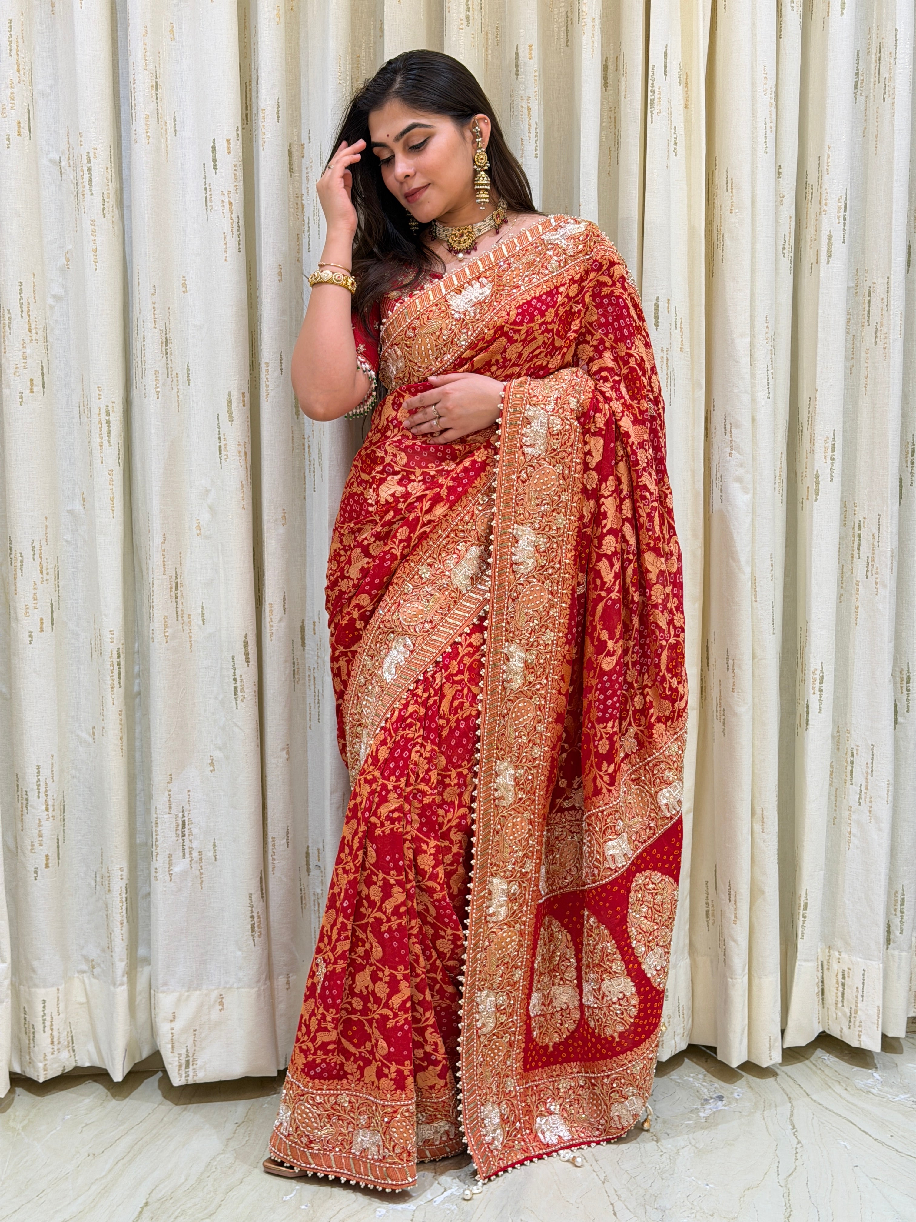 Devyani Pure Kadva Zari Bandhani Bridal Saree