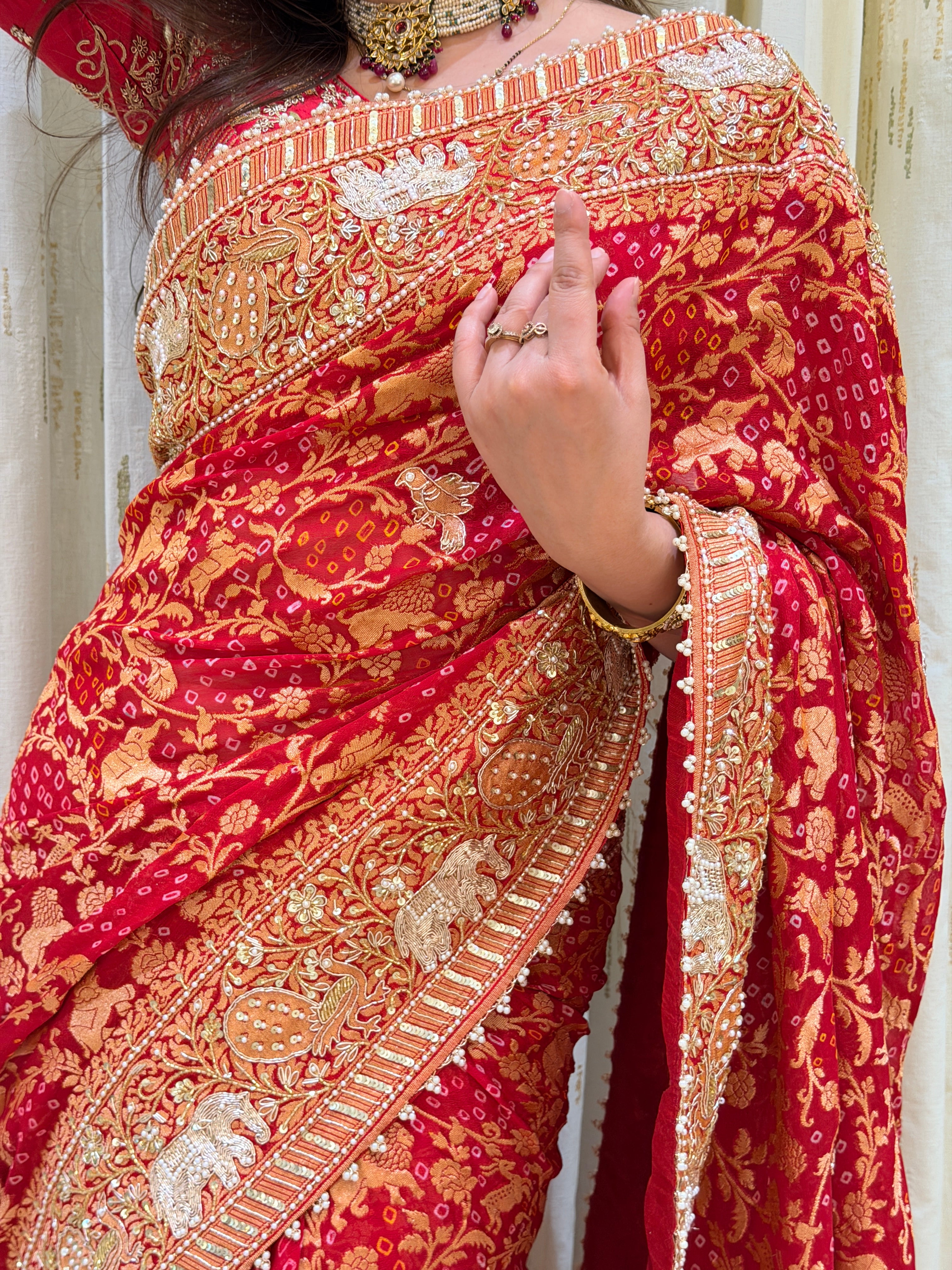 Devyani Pure Kadva Zari Bandhani Bridal Saree