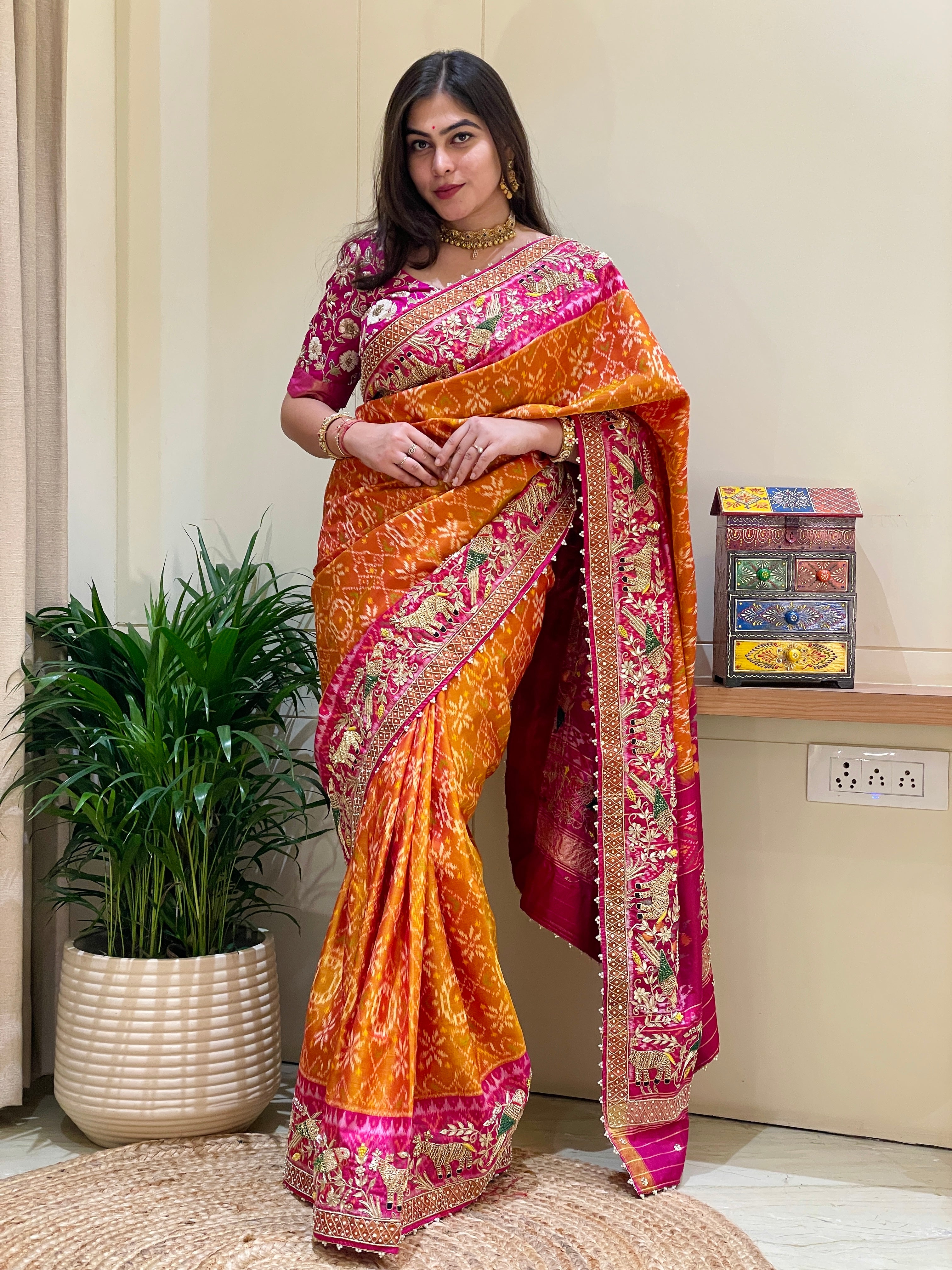 Meenu Orange Patola Silk Saree
