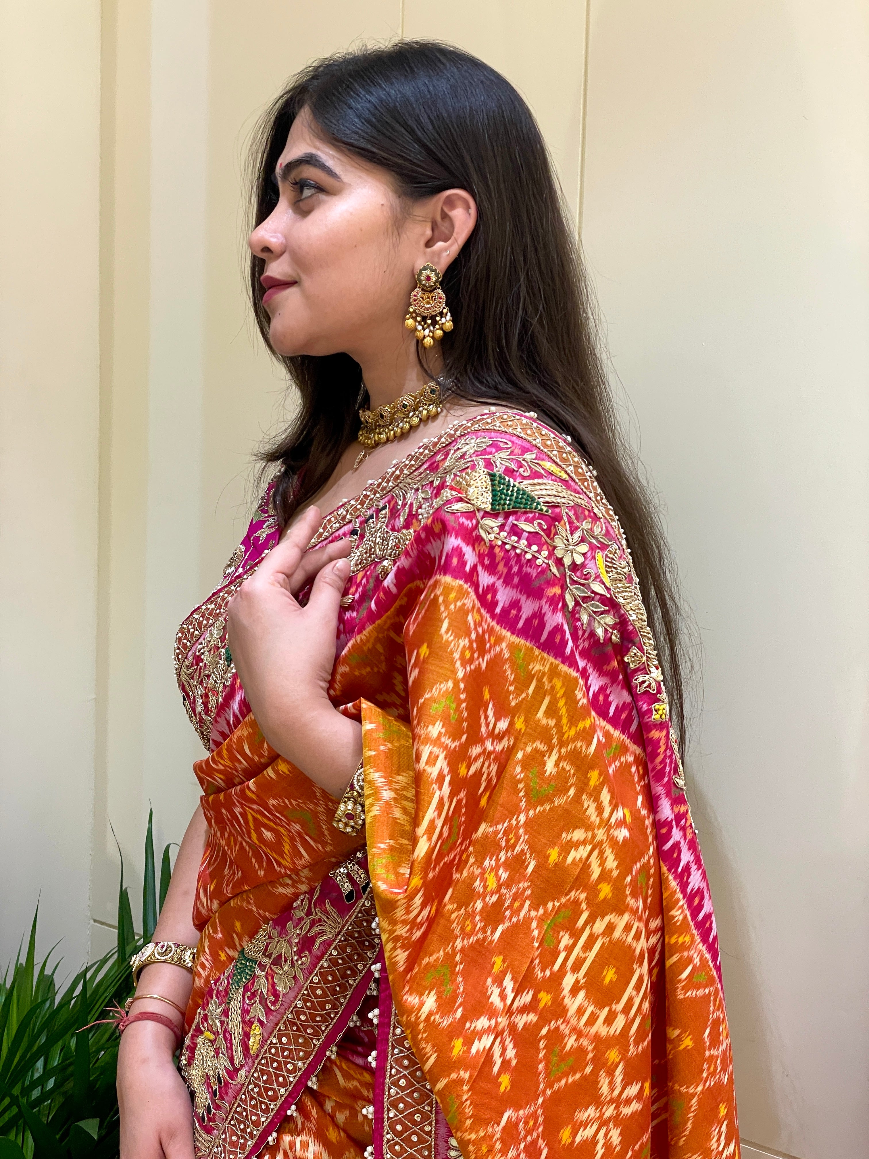 Meenu Orange Patola Silk Saree