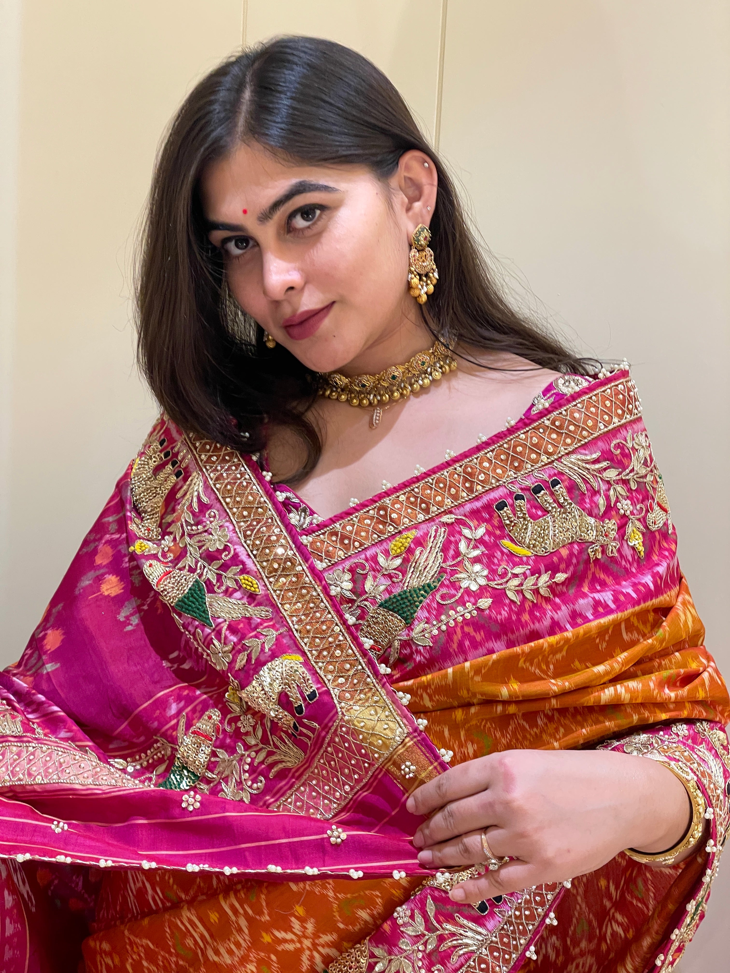 Meenu Orange Patola Silk Saree