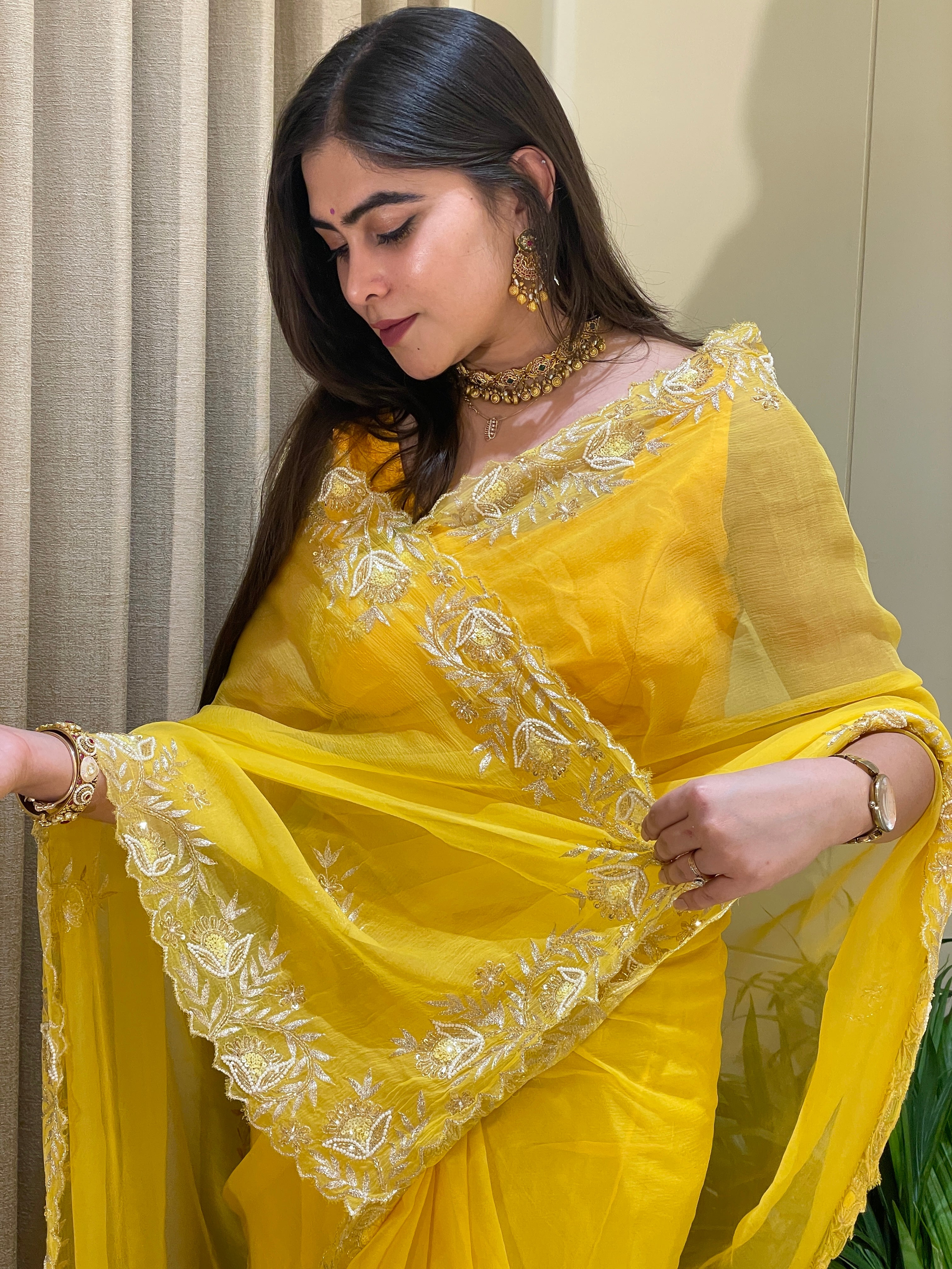 Myra Chiffon Glow Bright Yellow Saree