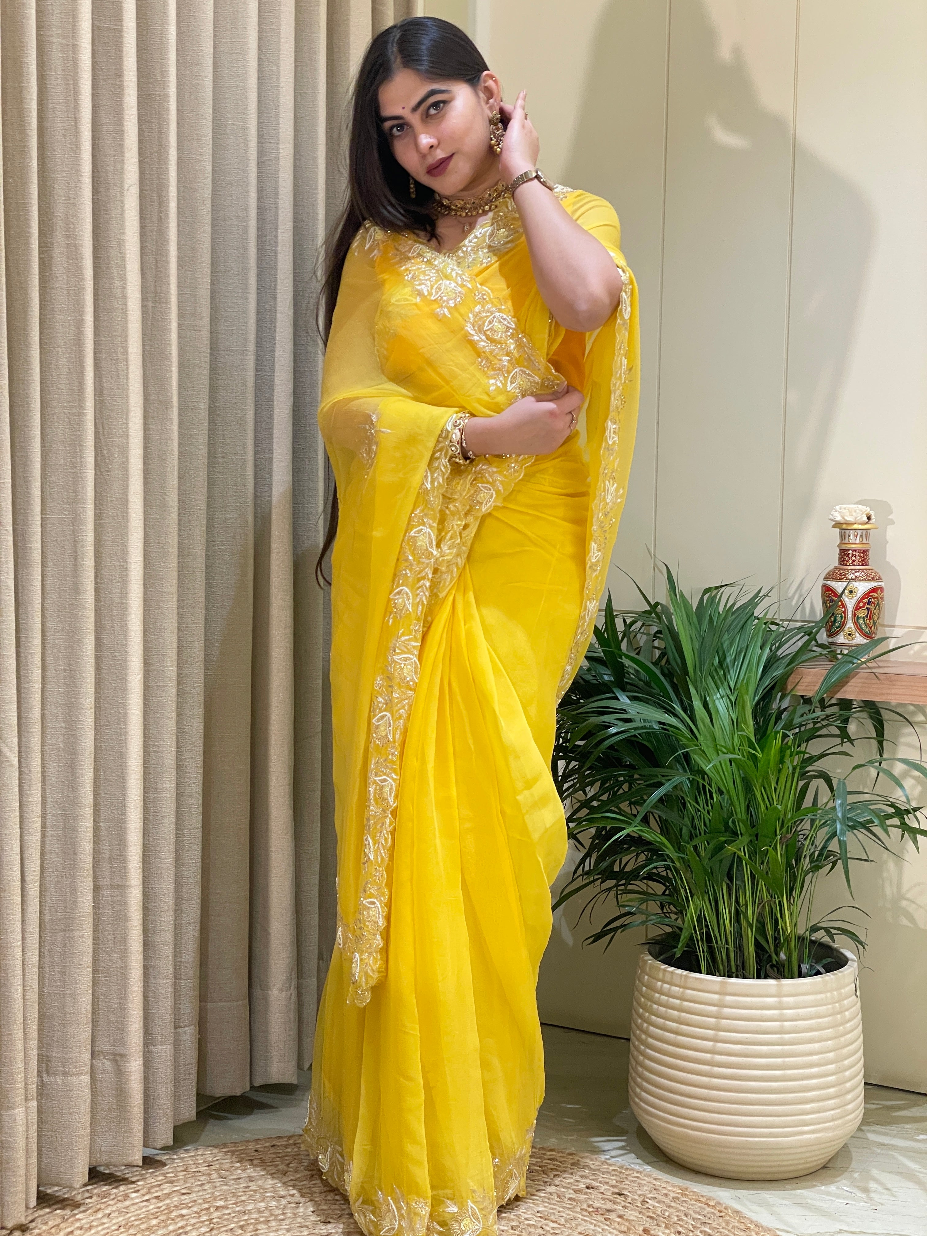 Myra Chiffon Glow Bright Yellow Saree