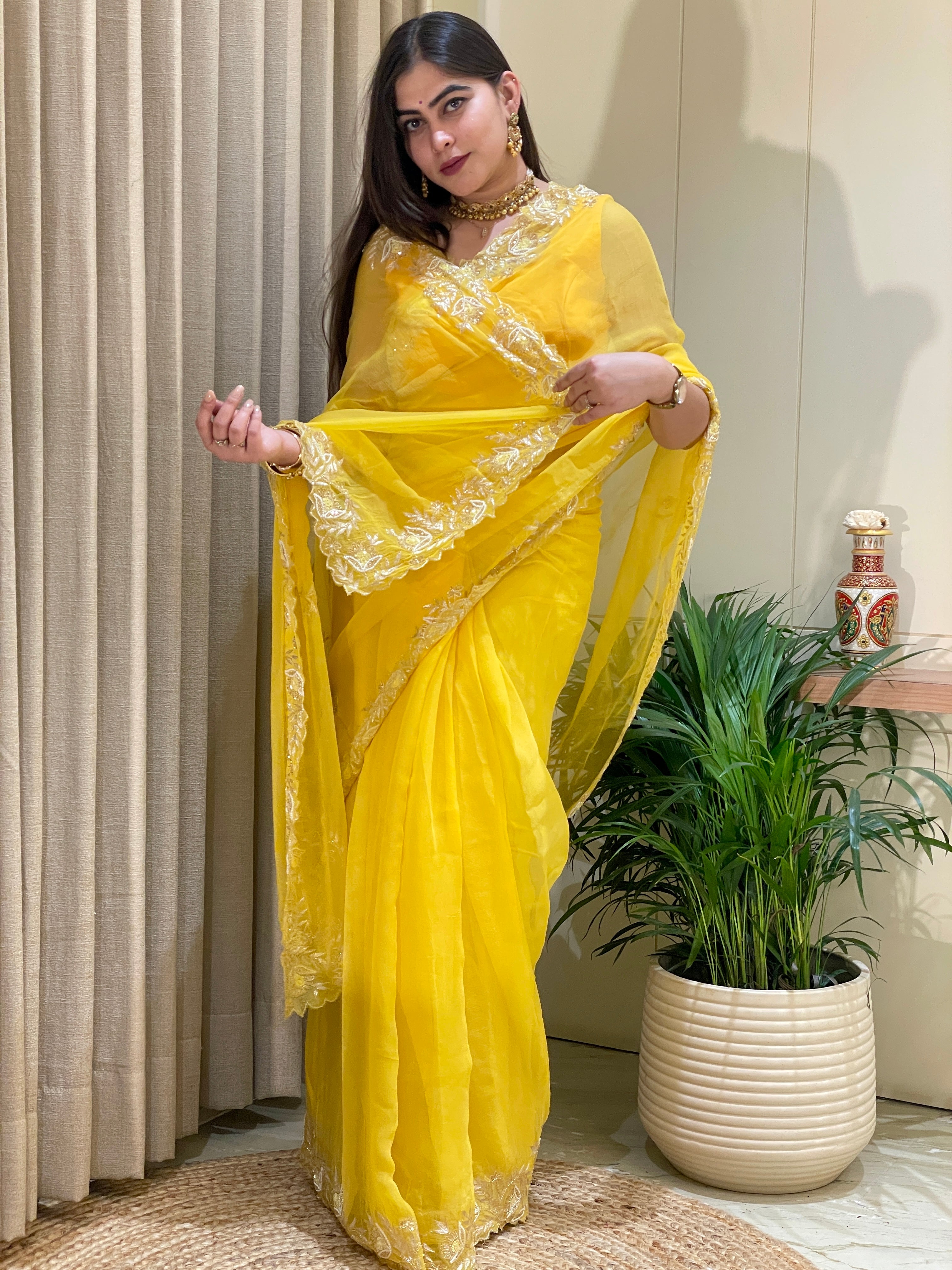 Myra Chiffon Glow Bright Yellow Saree