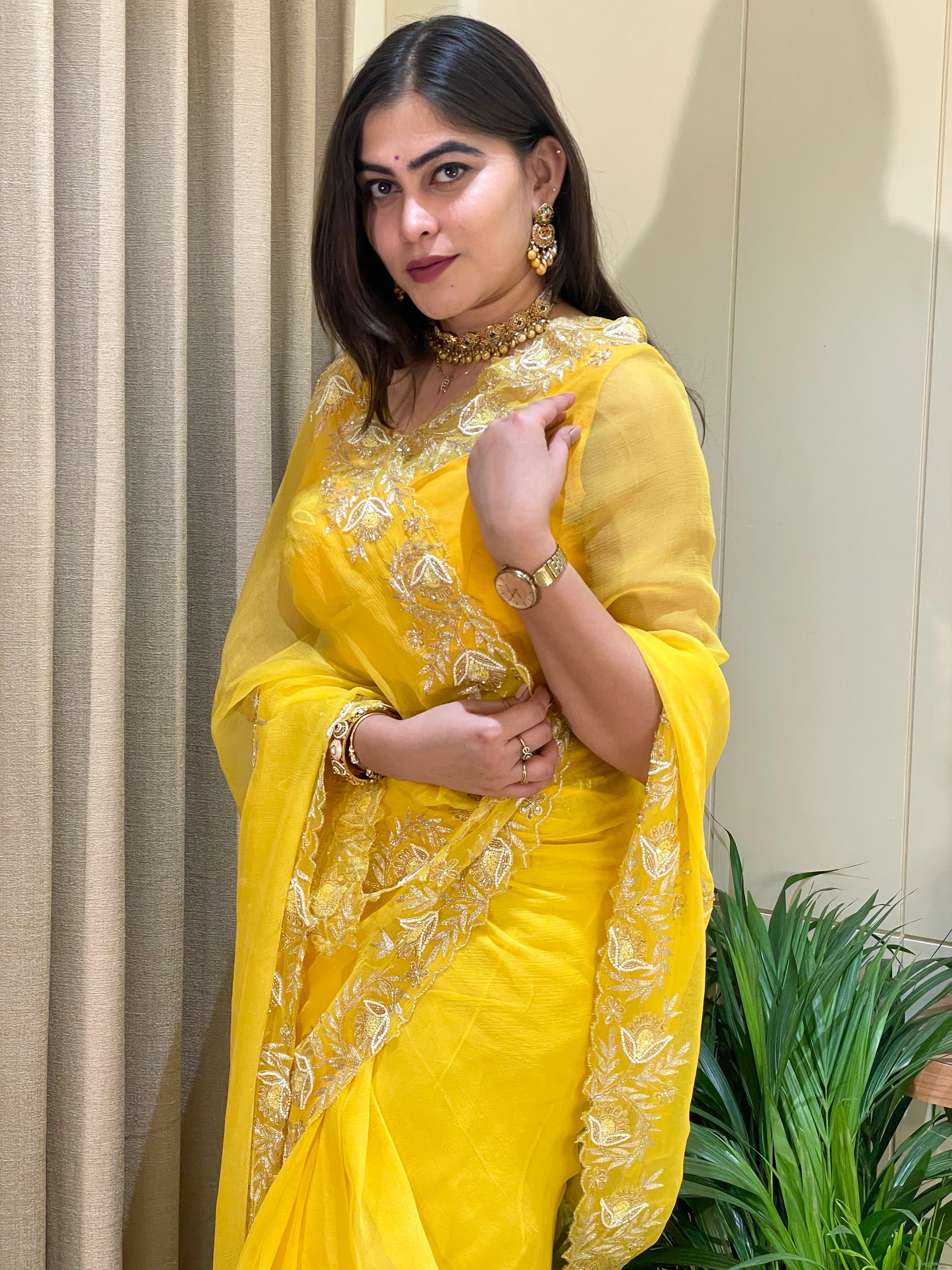 Myra Chiffon Glow Bright Yellow Saree