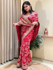 Aaradhya Bandhej Regal Red Embroidered Saree