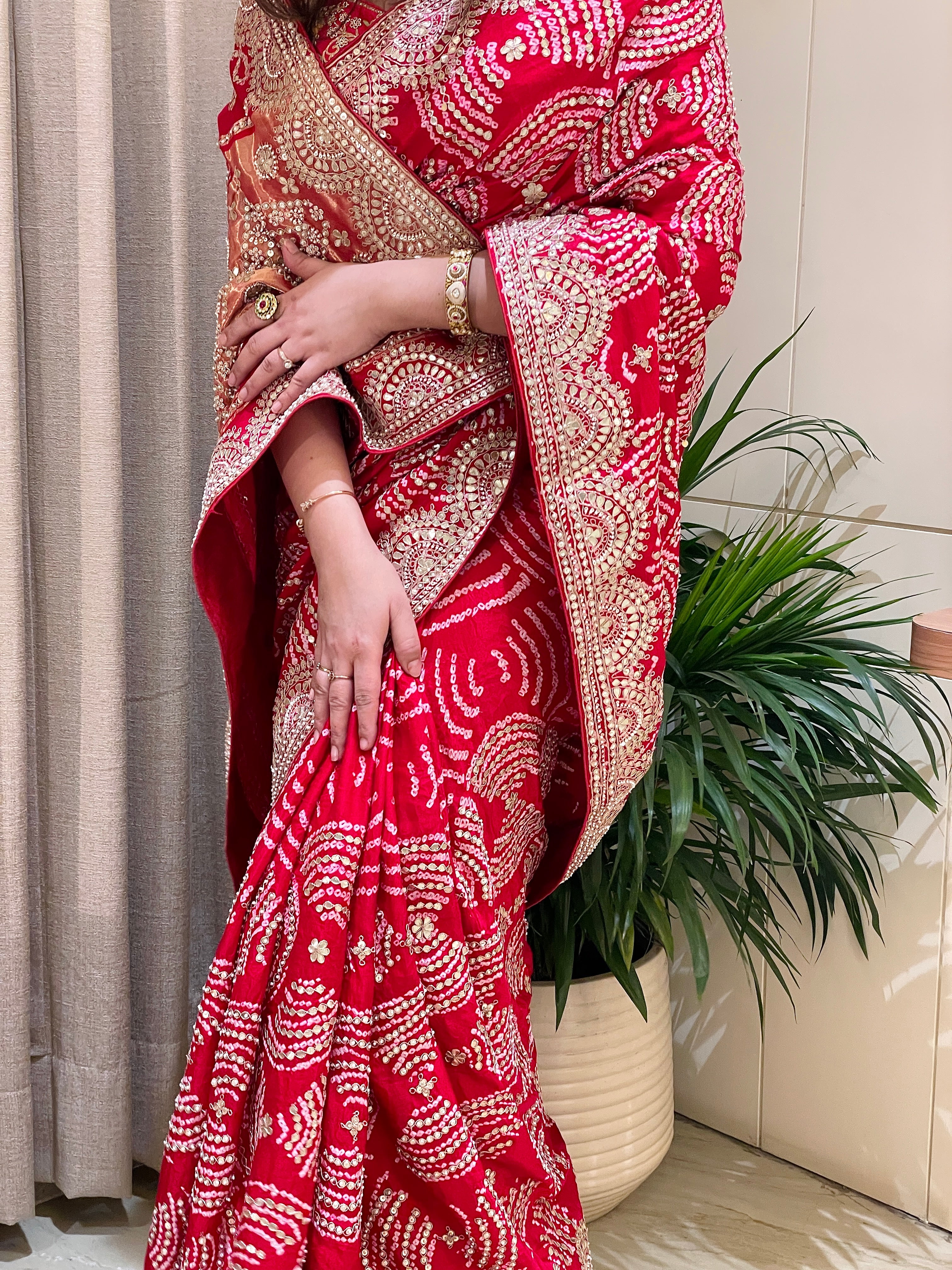 Aaradhya Bandhej Regal Red Embroidered Saree