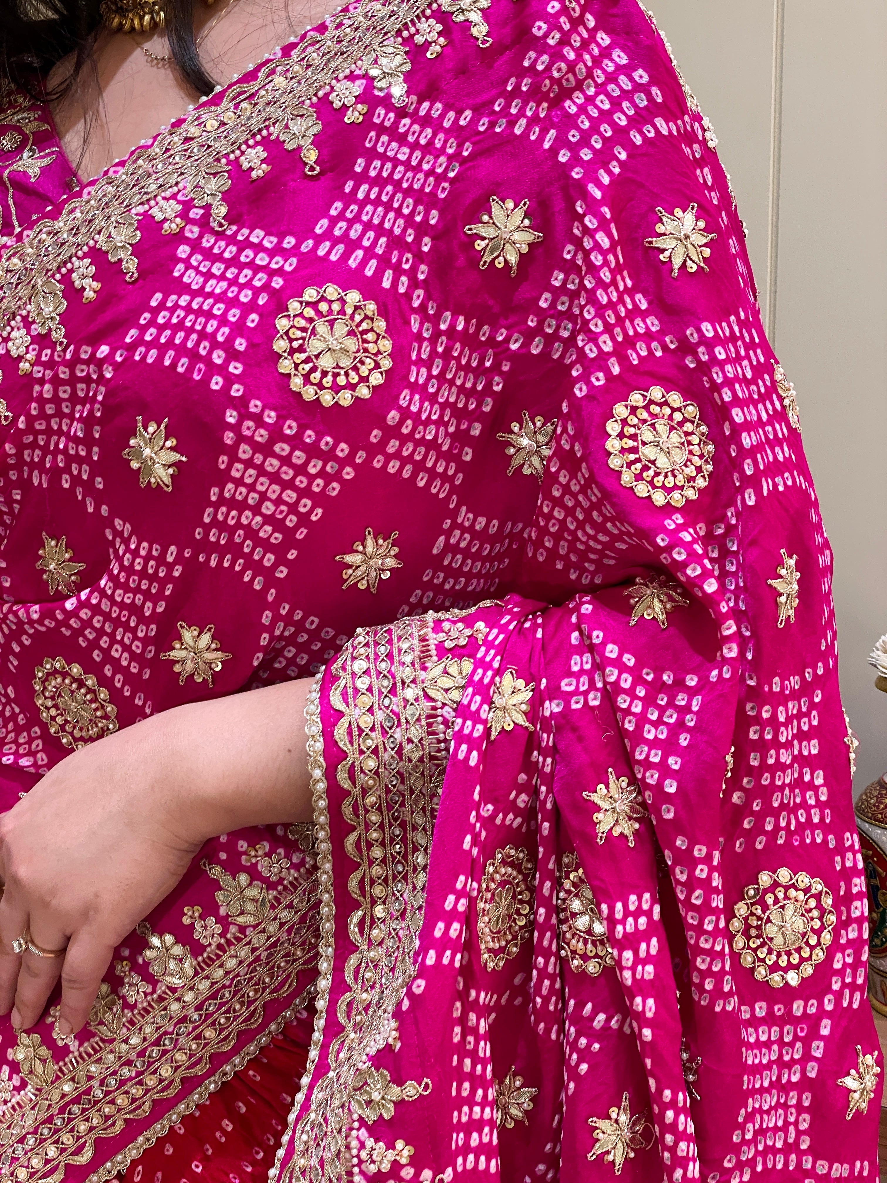 Kashvi Bandhej Royal Pink Embroidered Saree