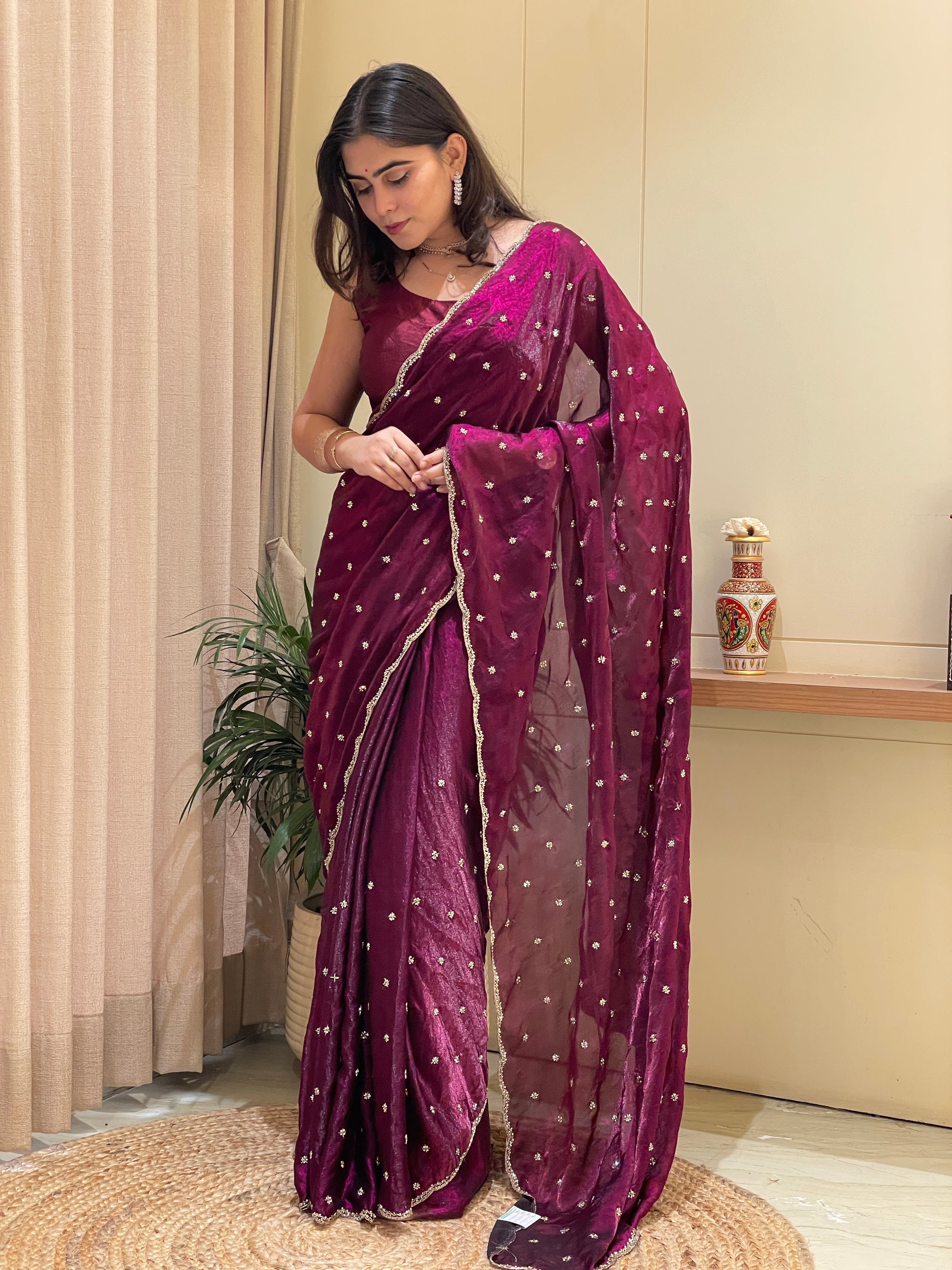 Nayra Tissue Silk Wine Saree