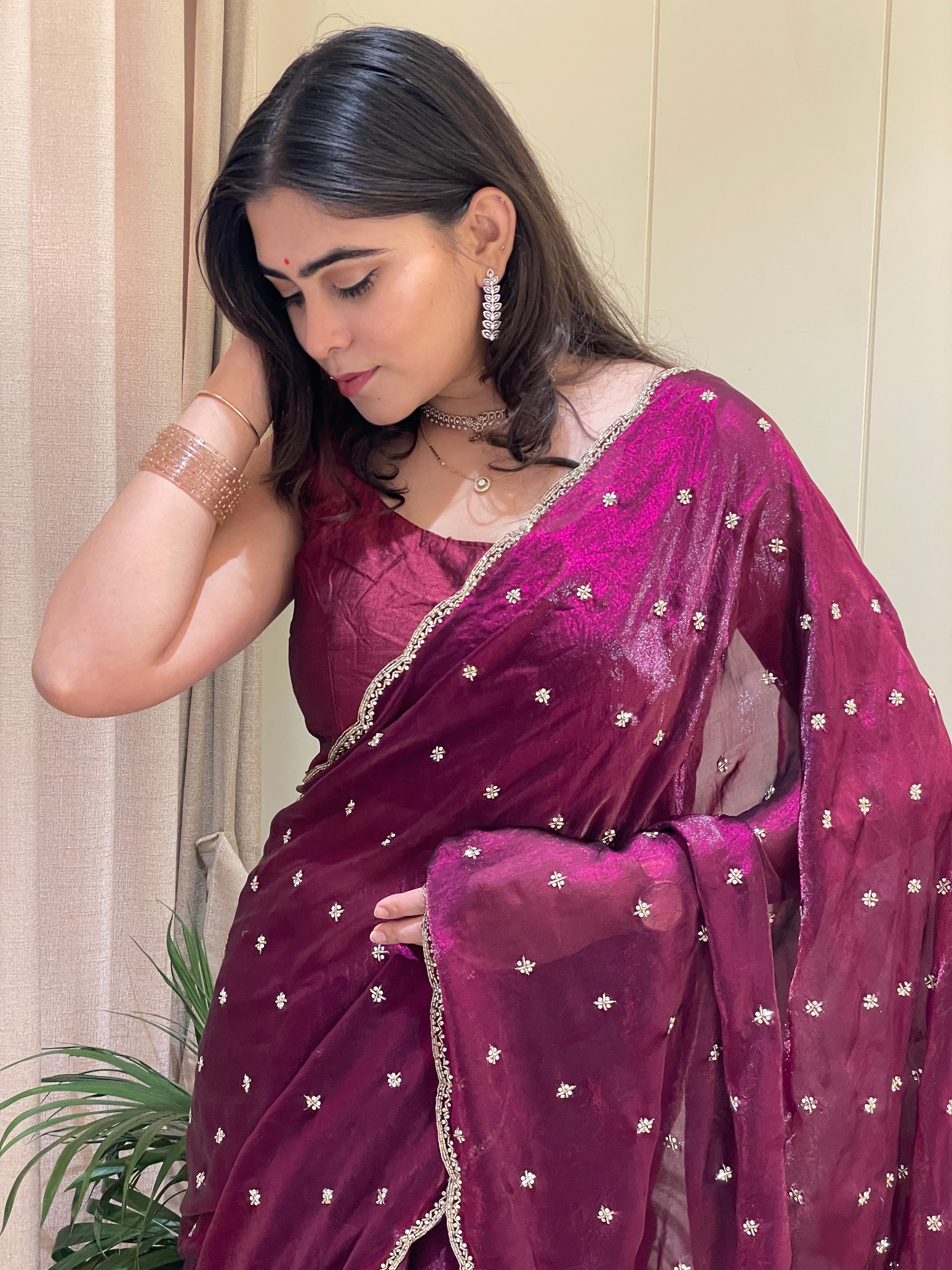 Nayra Tissue Silk Wine Saree