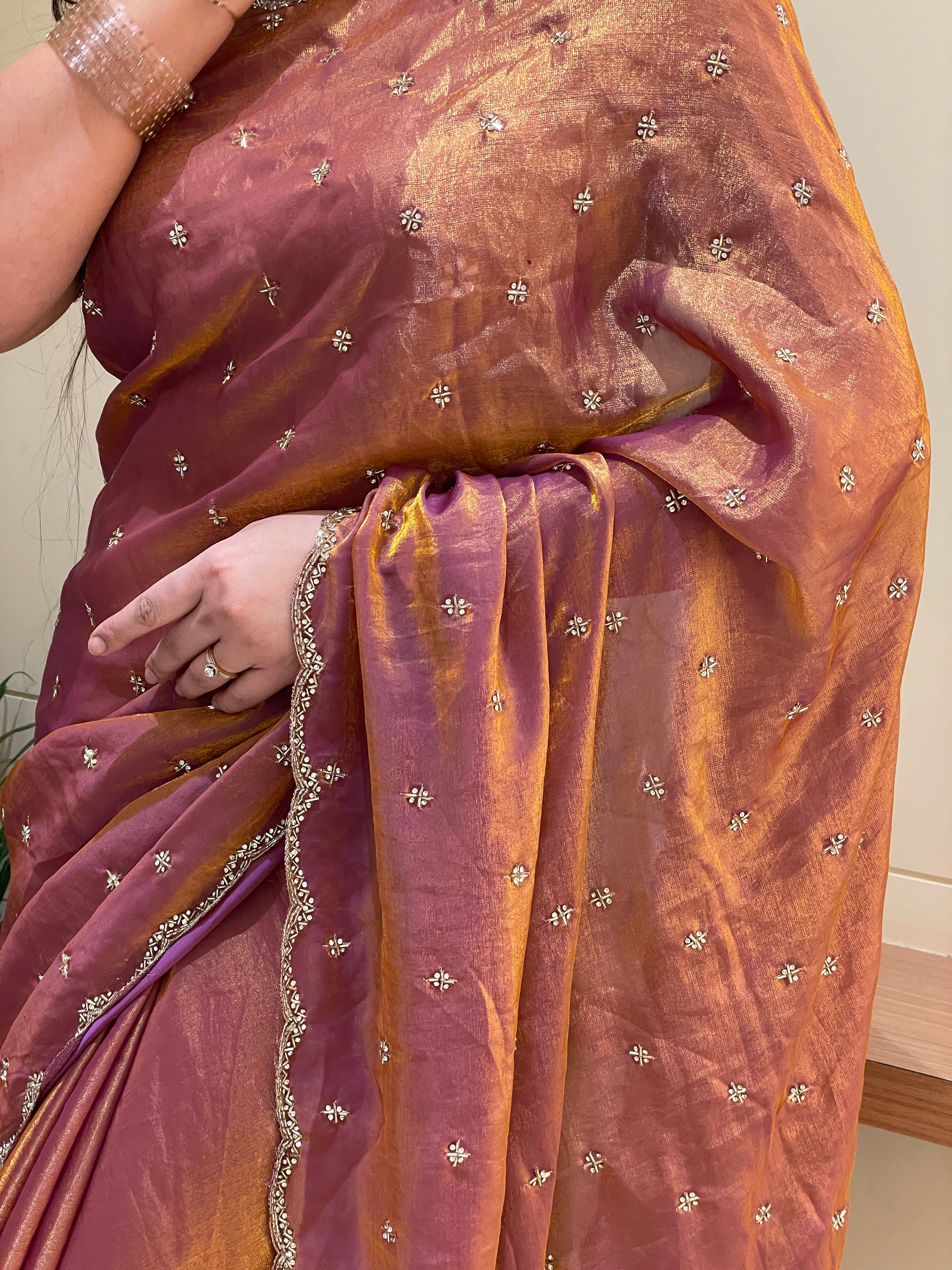 Samaira Tissue Silk Copper Rose Saree