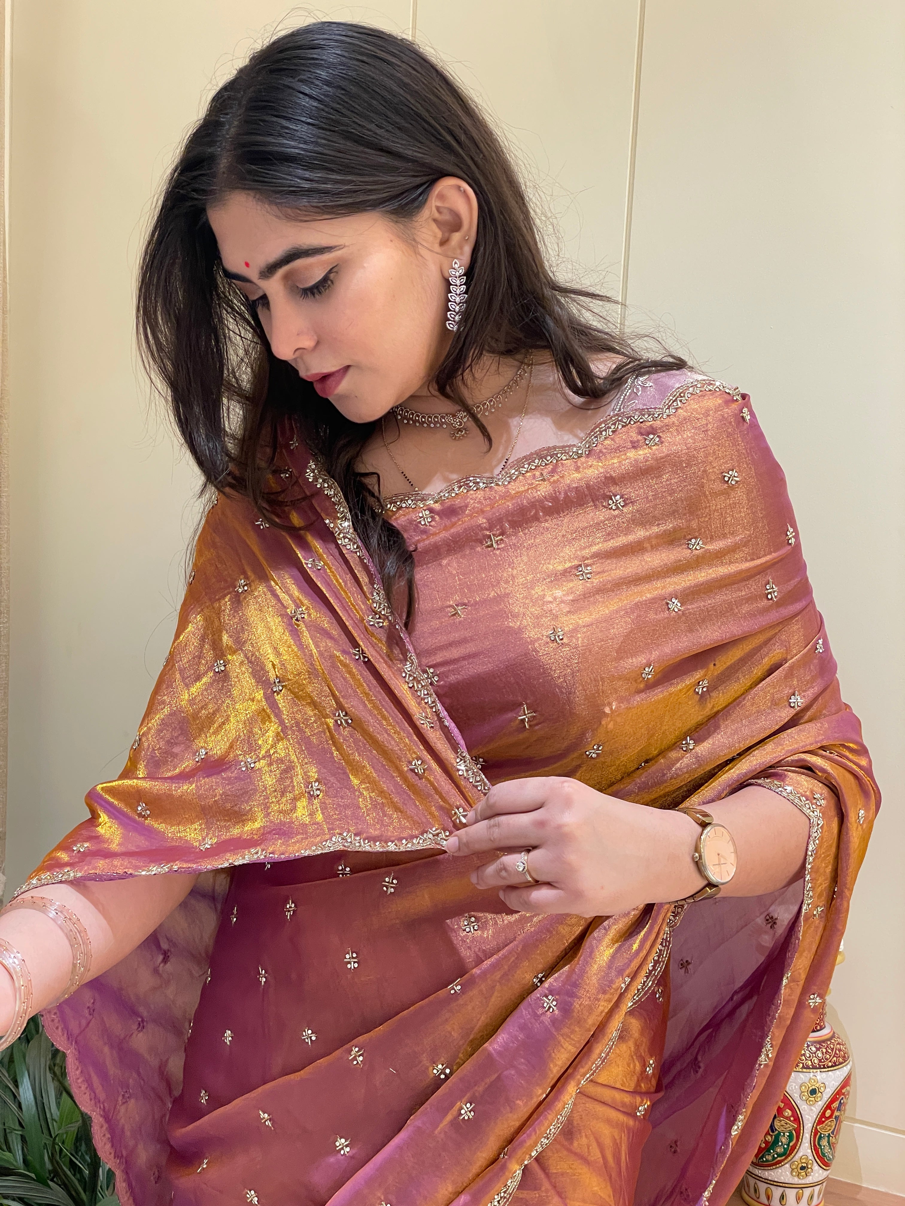 Samaira Tissue Silk Copper Rose Saree