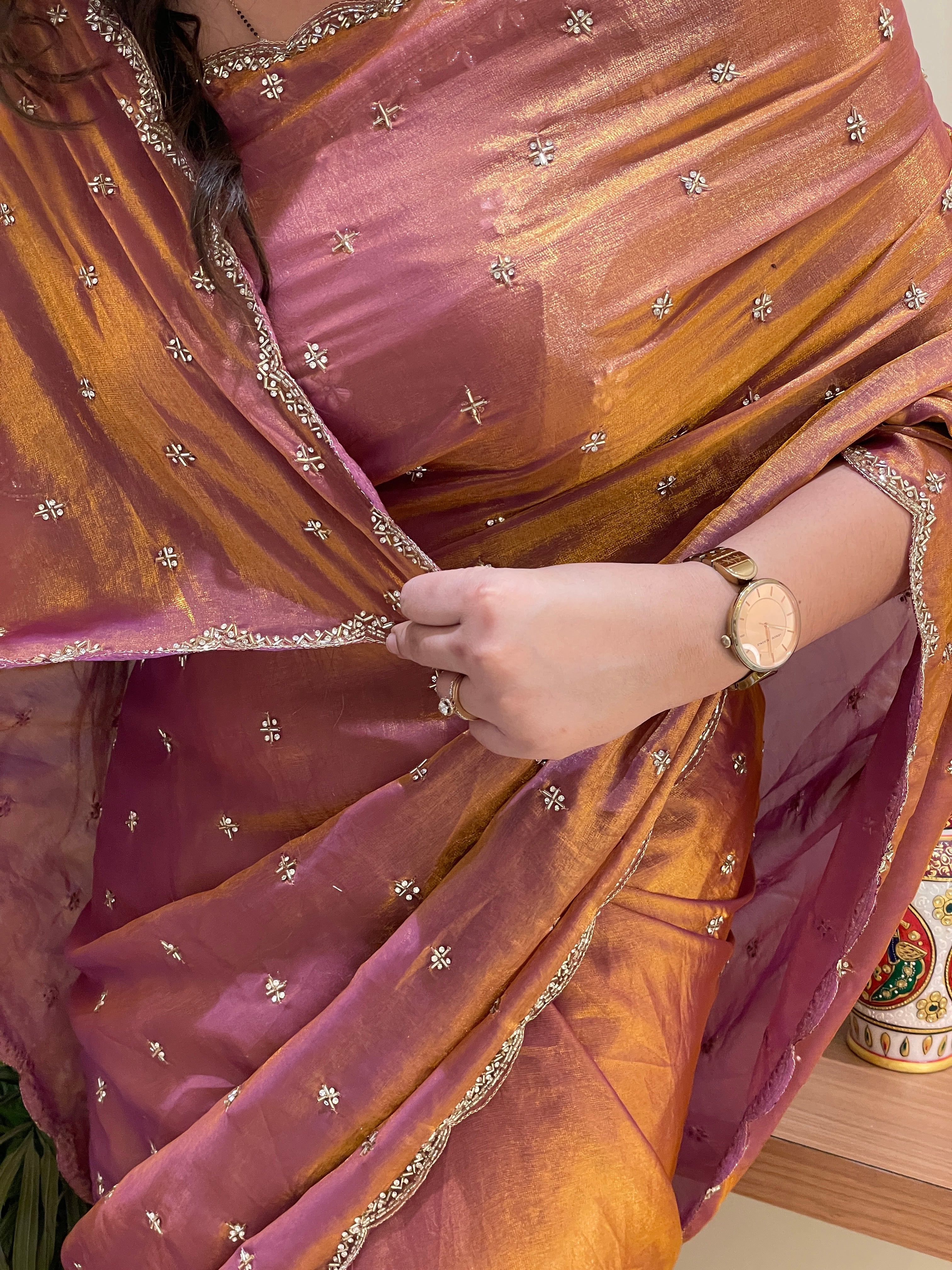 Samaira Tissue Silk Copper Rose Saree