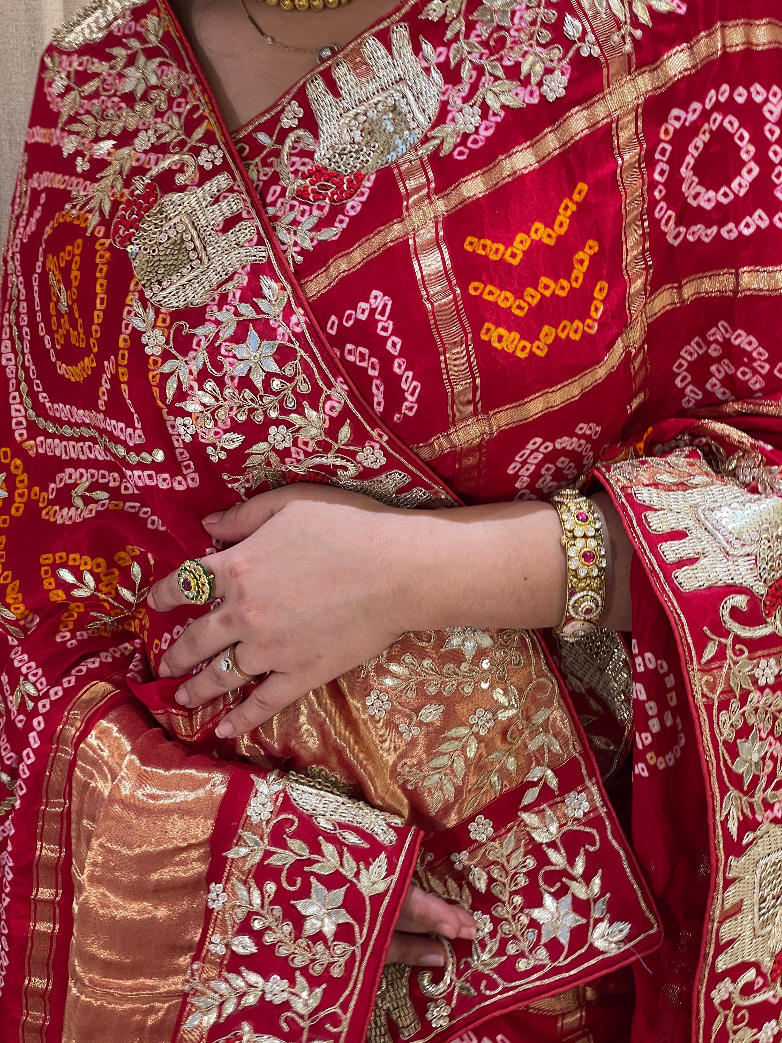 Vaidehi Bandhani Ghatchola Royal Red Zari Weave Saree