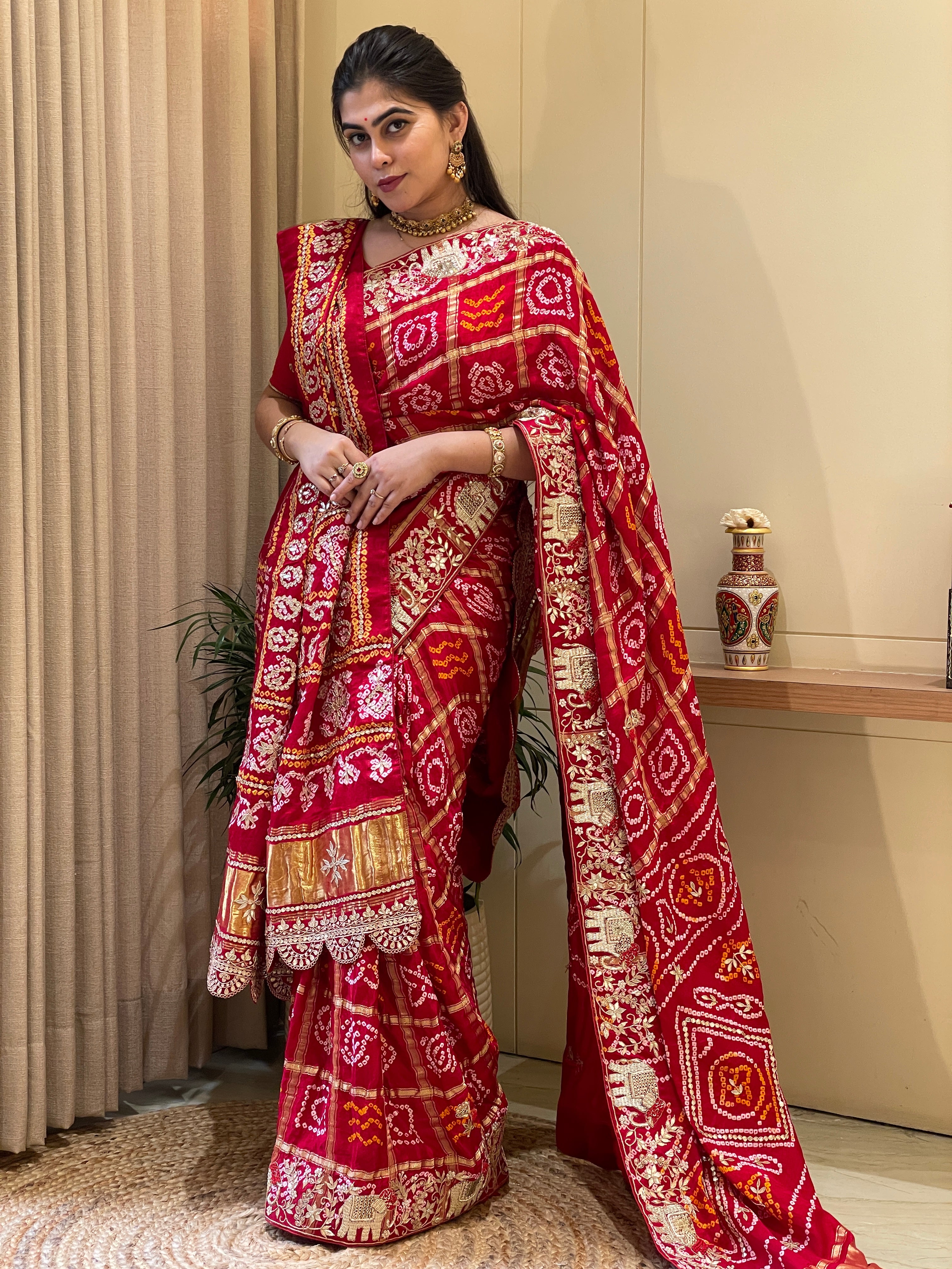 Vaidehi Bandhani Ghatchola Royal Red Zari Weave Saree