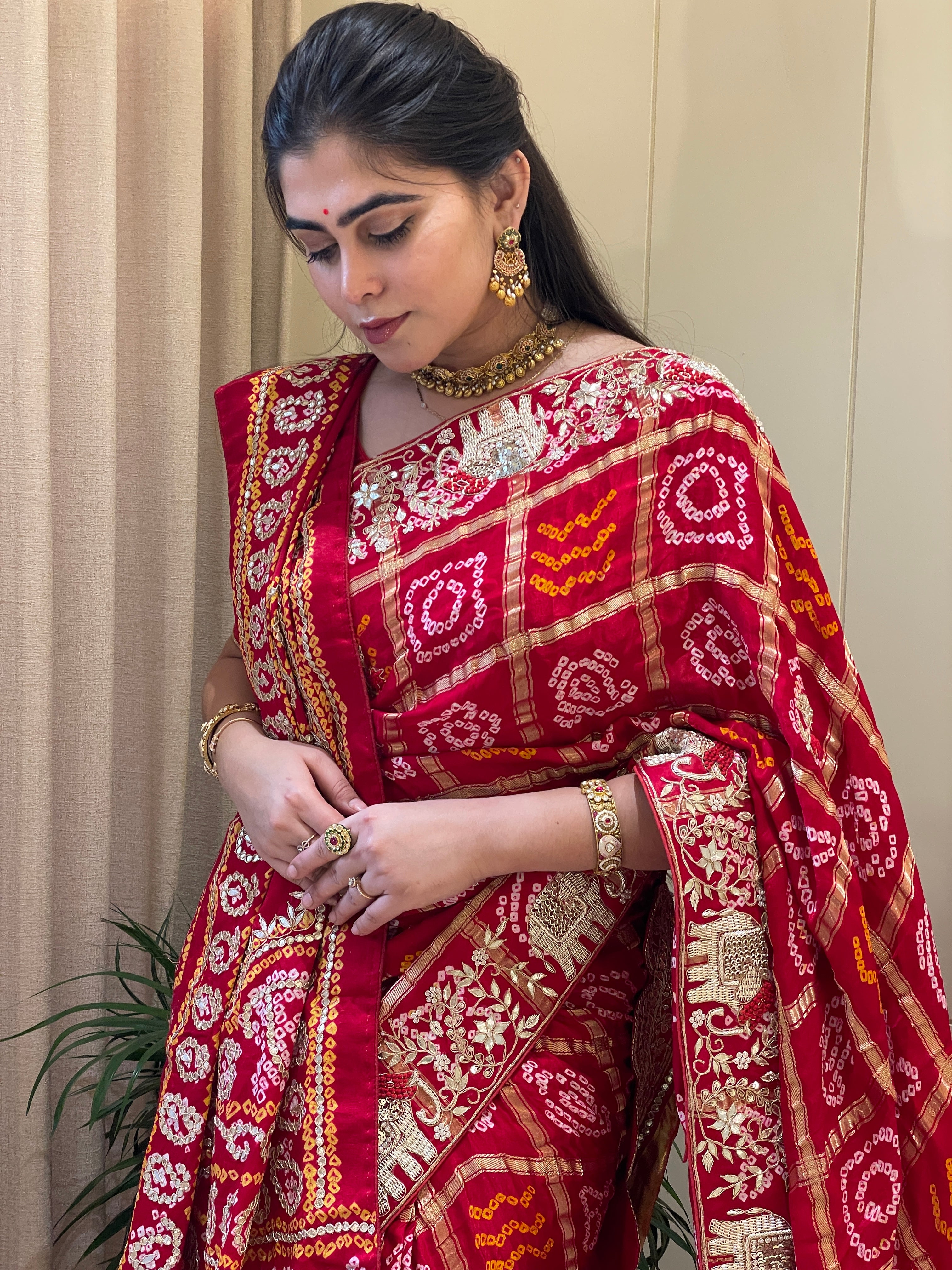 Vaidehi Bandhani Ghatchola Royal Red Zari Weave Saree