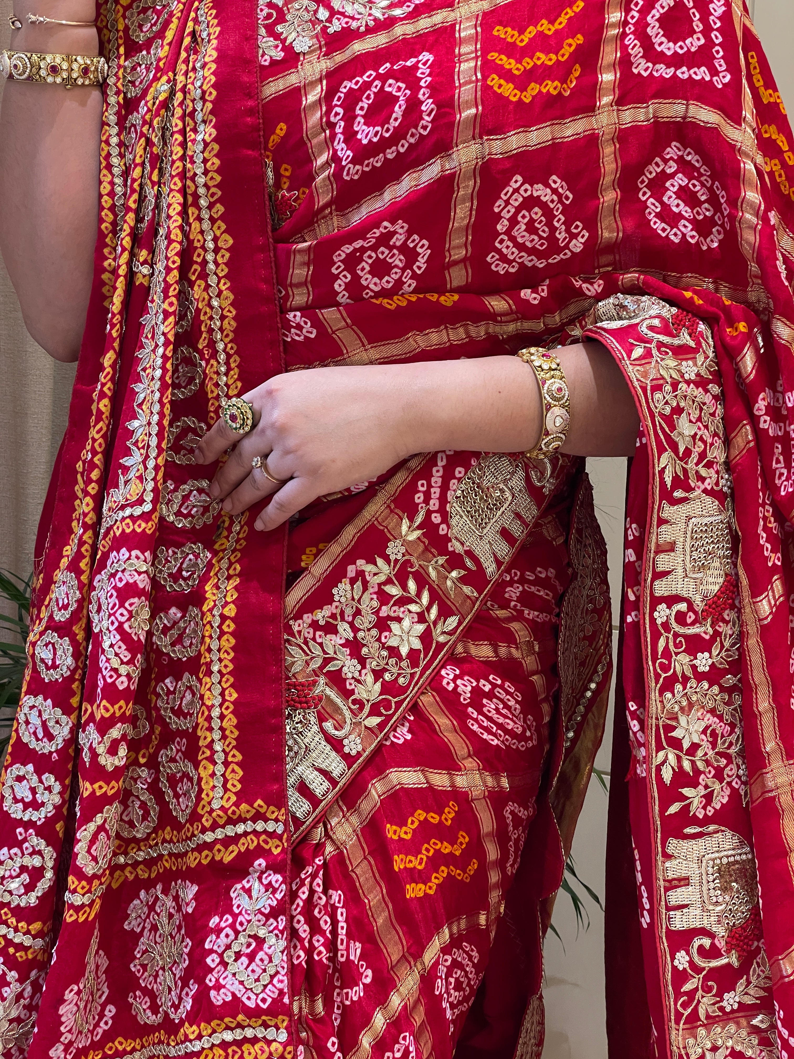 Vaidehi Bandhani Ghatchola Royal Red Zari Weave Saree