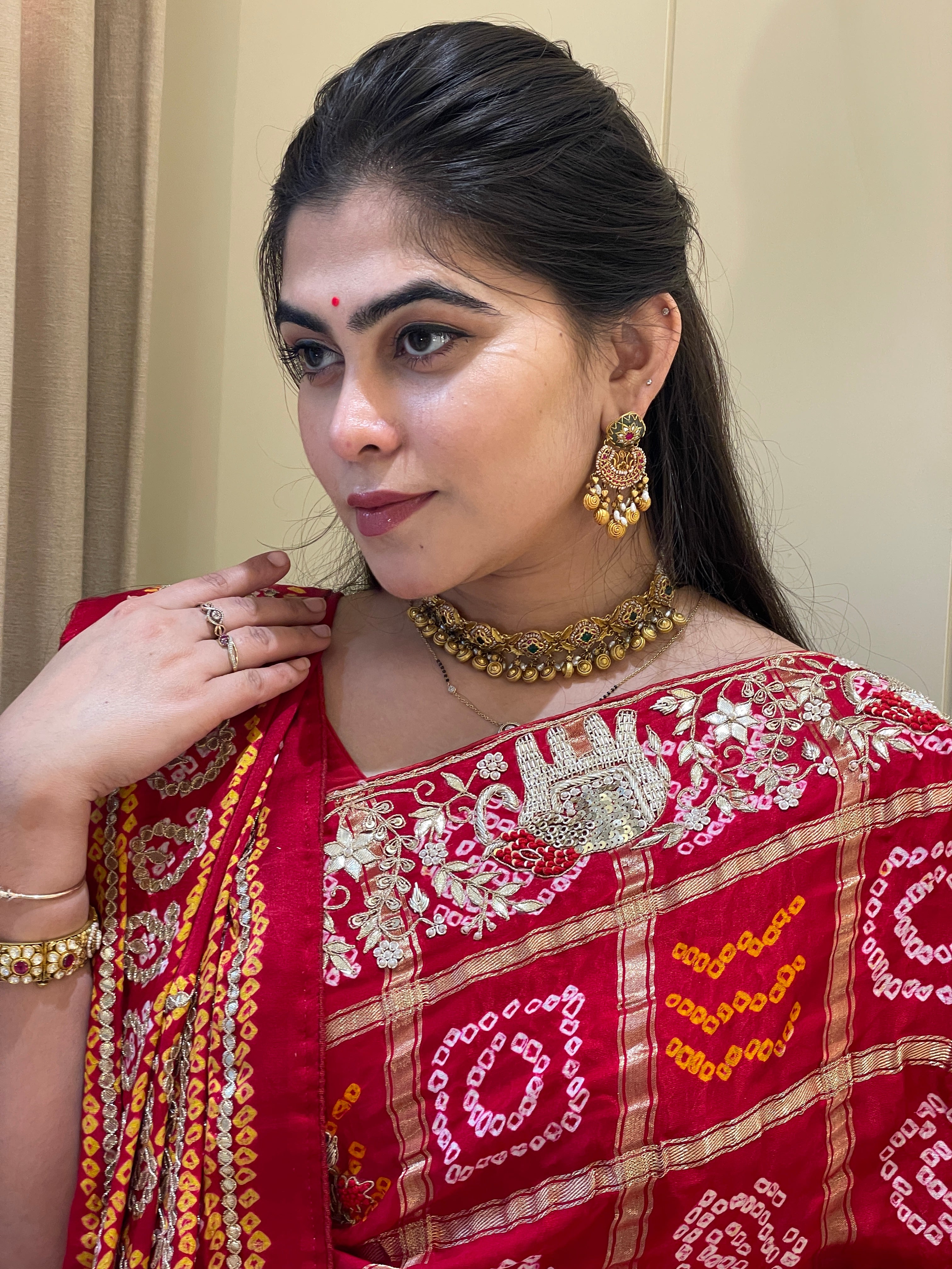 Vaidehi Bandhani Ghatchola Royal Red Zari Weave Saree