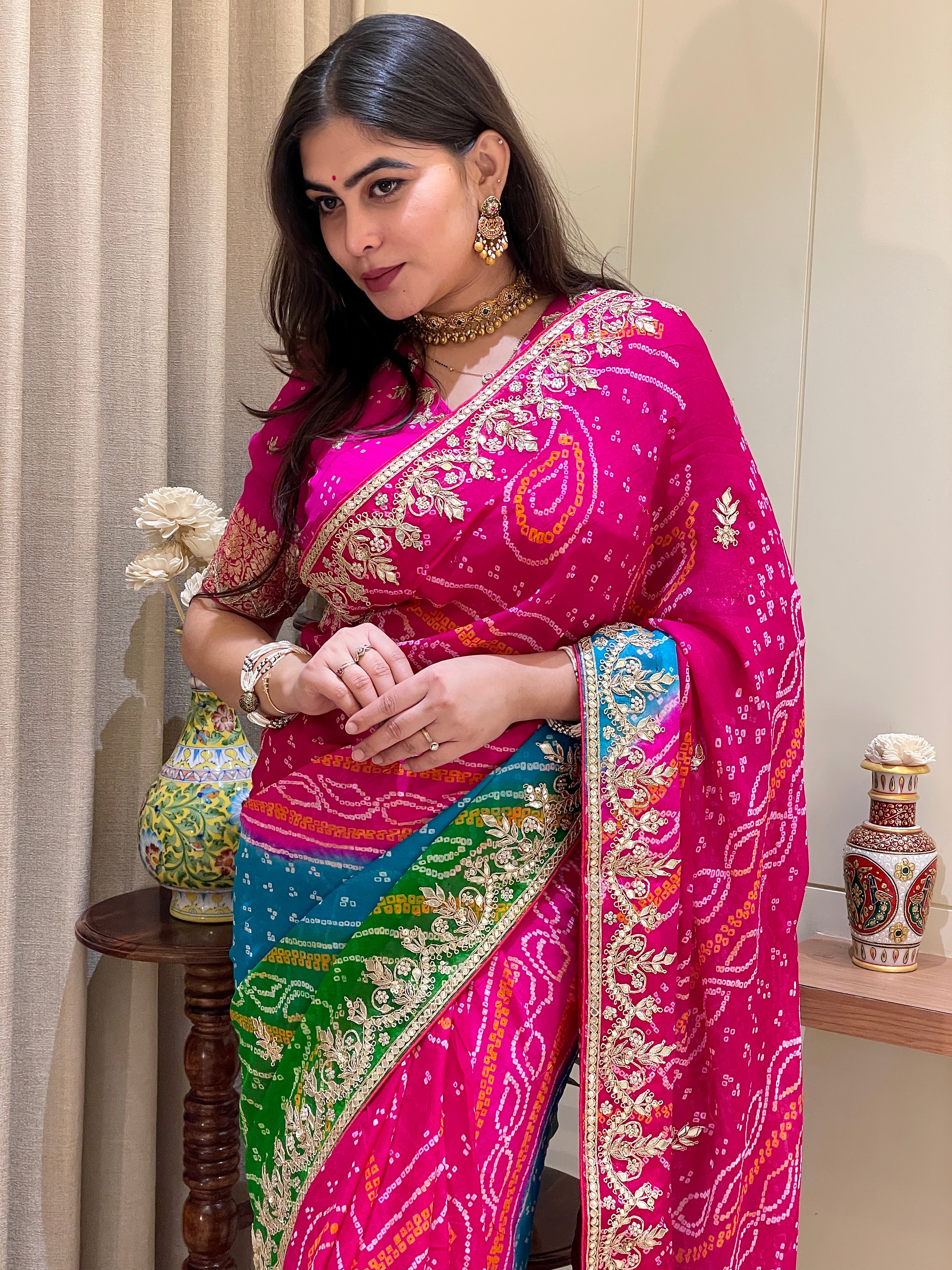 Gulnar Multicolor Bandhani Saree
