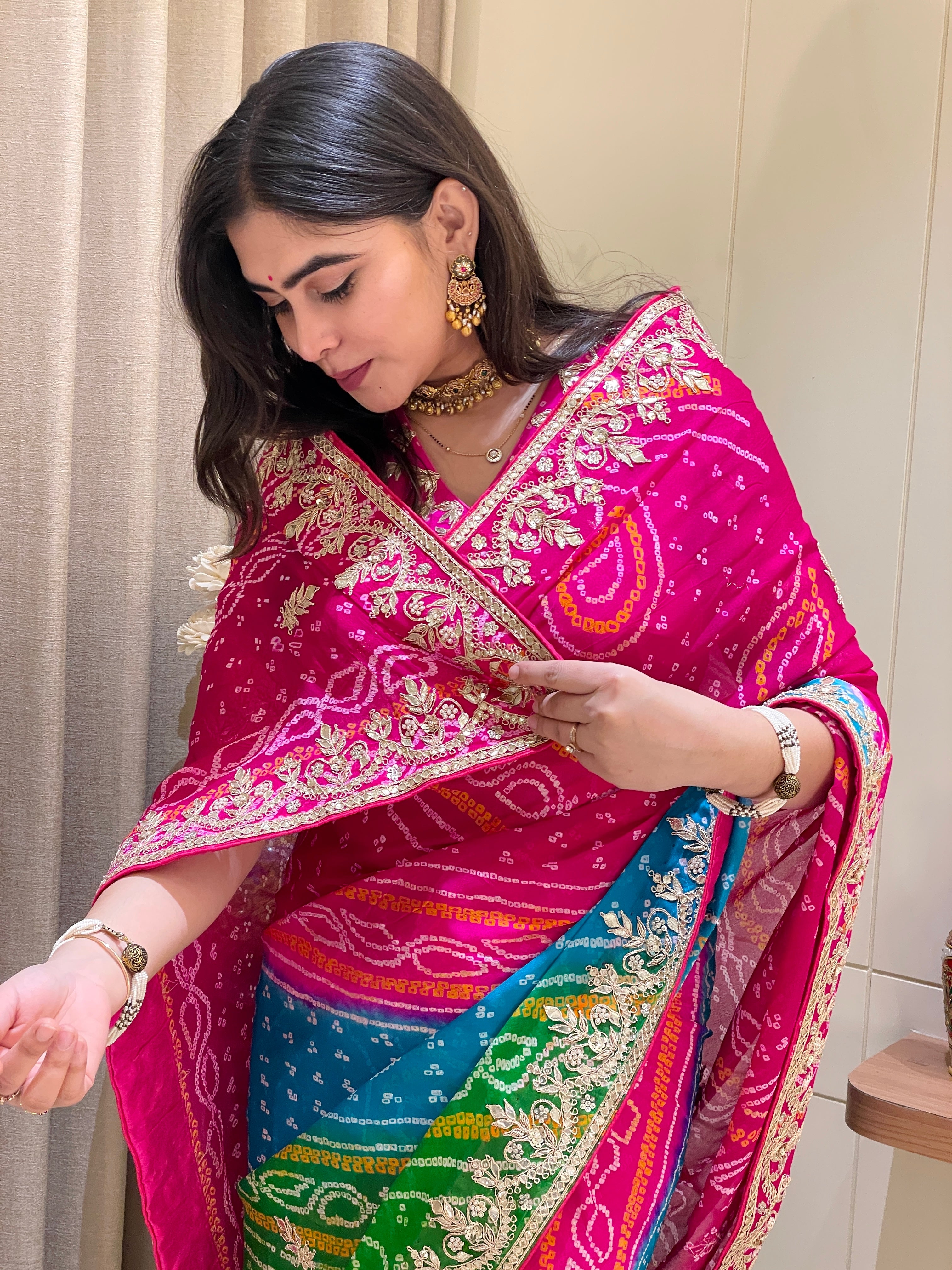 Gulnar Multicolor Bandhani Saree