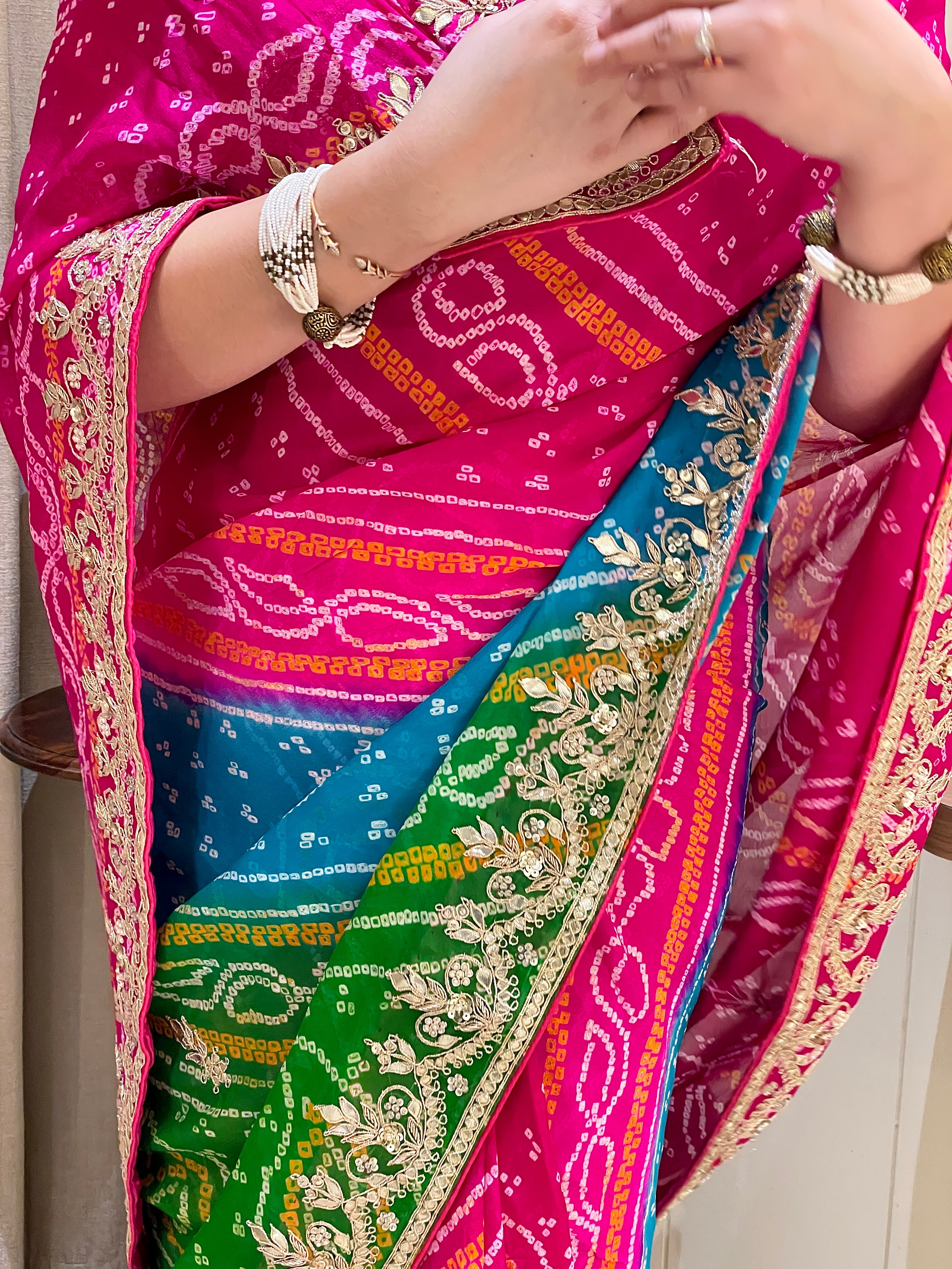 Gulnar Multicolor Bandhani Saree