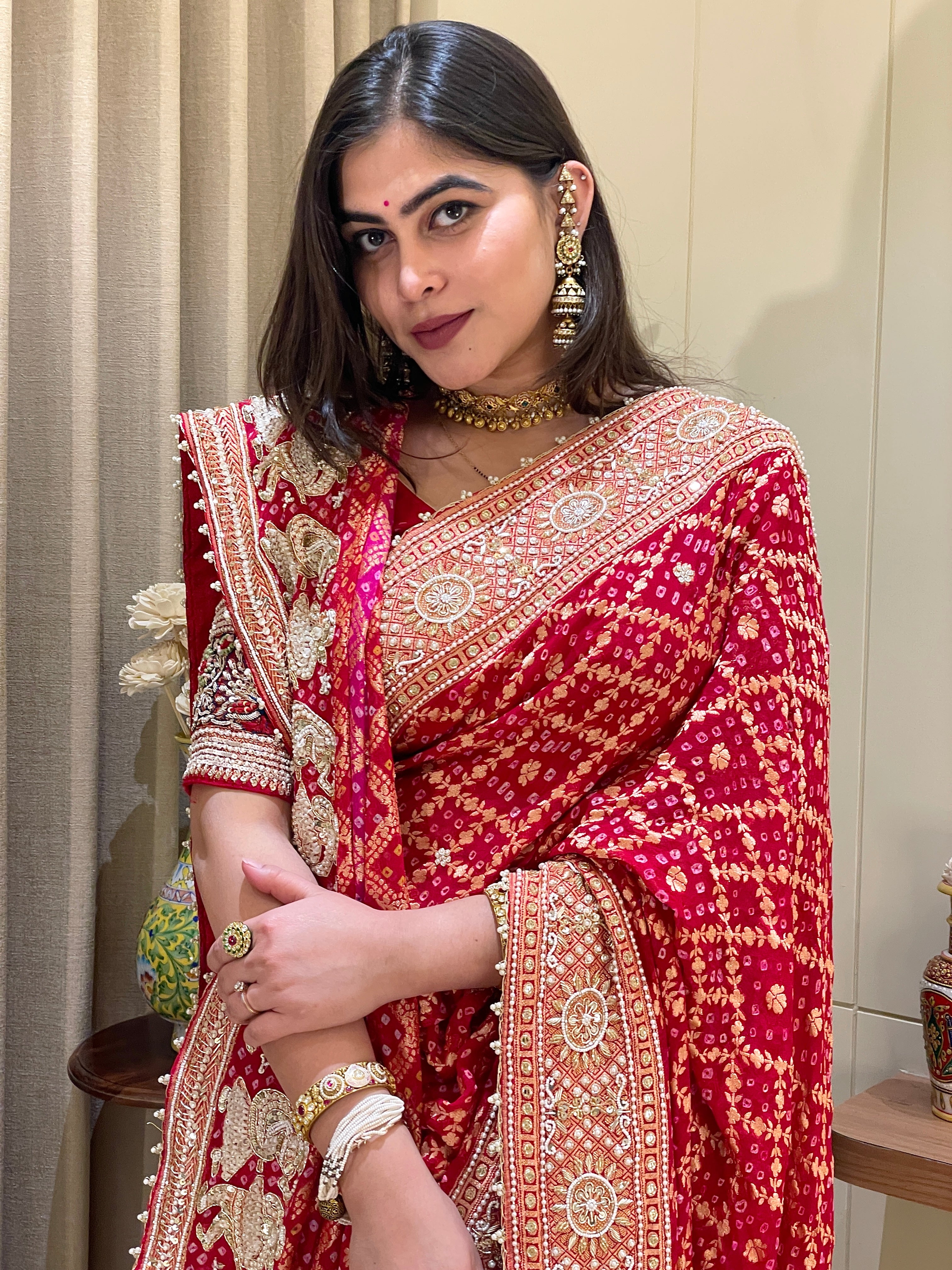 Kesaribai Red Khadi Georgette Bridal Saree