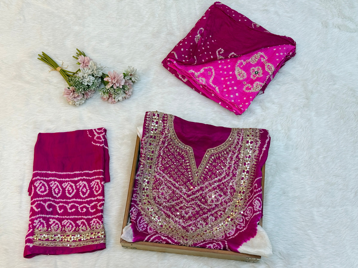 Shanaya Pink Gajji Silk Unstitched Suit