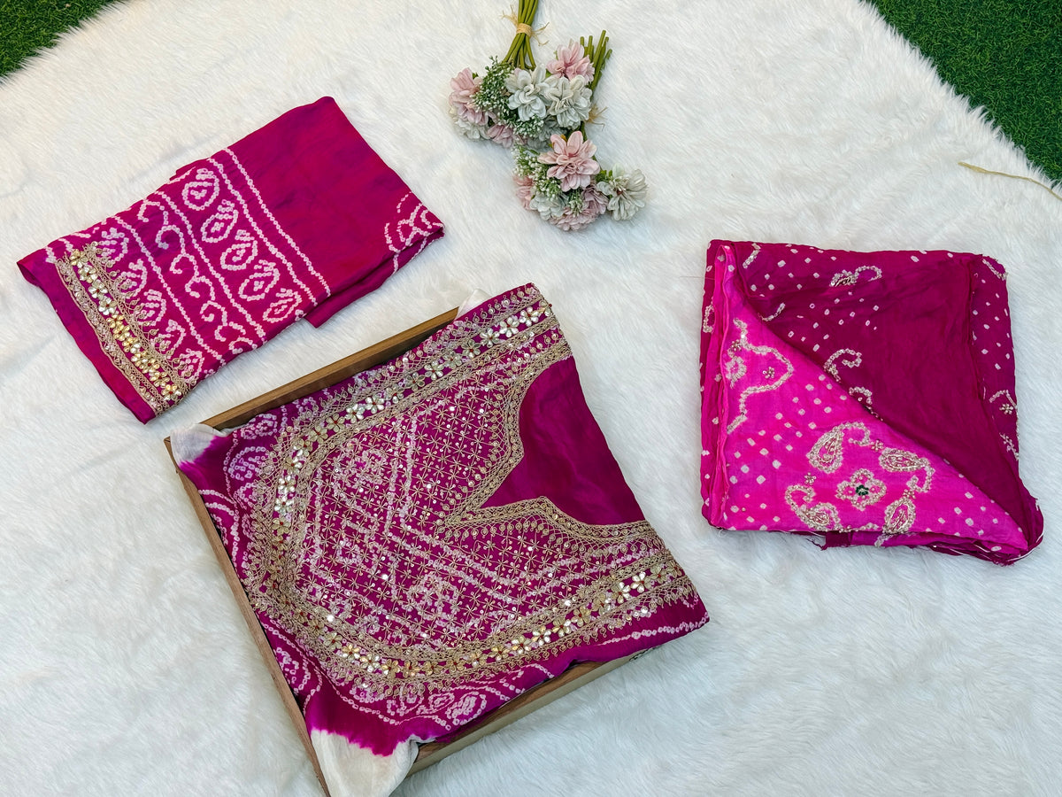 Shanaya Pink Gajji Silk Unstitched Suit