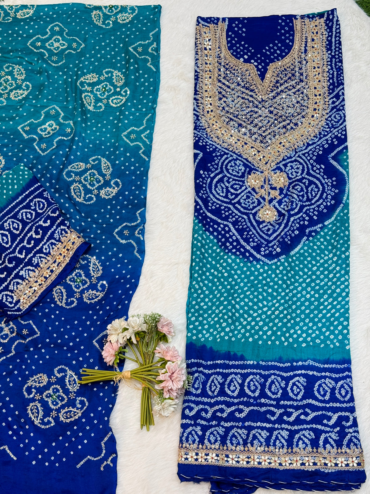 Yashvi Blue Gajji Silk Unstitched Suit